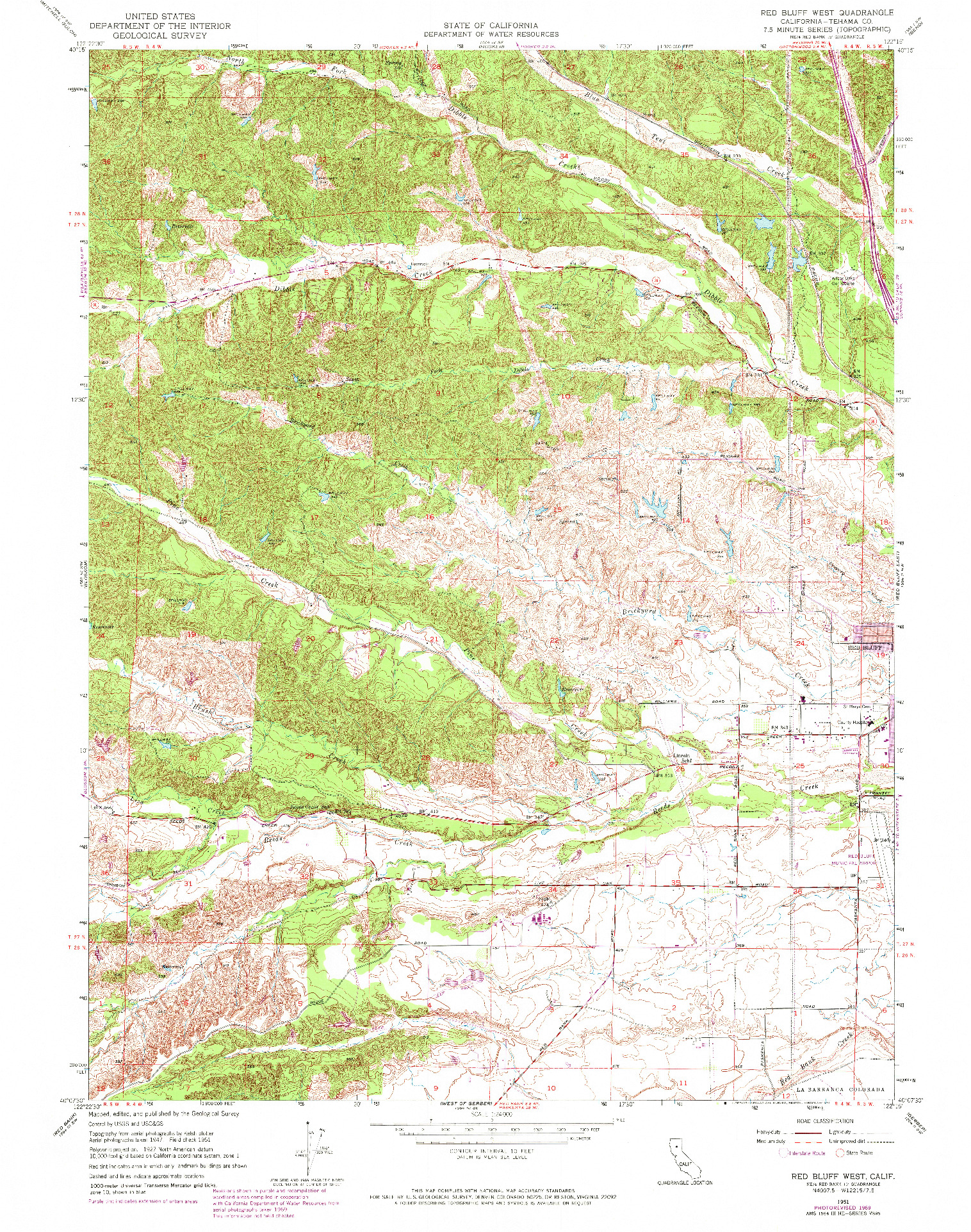 USGS 1:24000-SCALE QUADRANGLE FOR RED BLUFF WEST, CA 1951