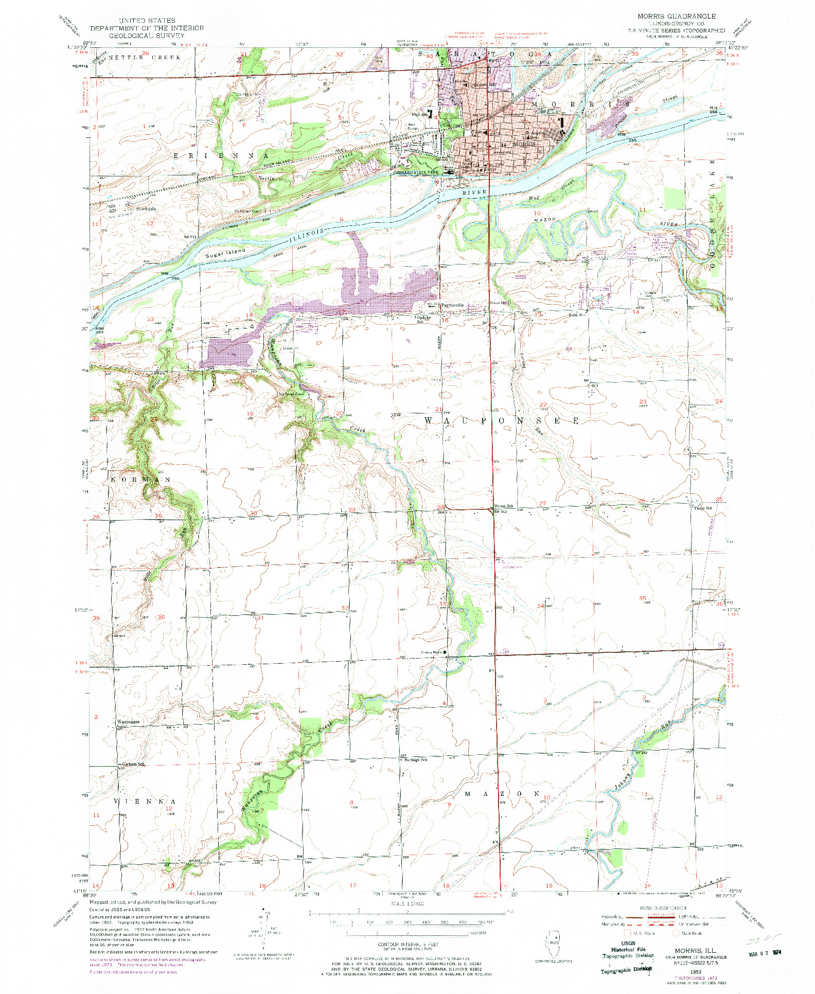 USGS 1:24000-SCALE QUADRANGLE FOR MORRIS, IL 1953