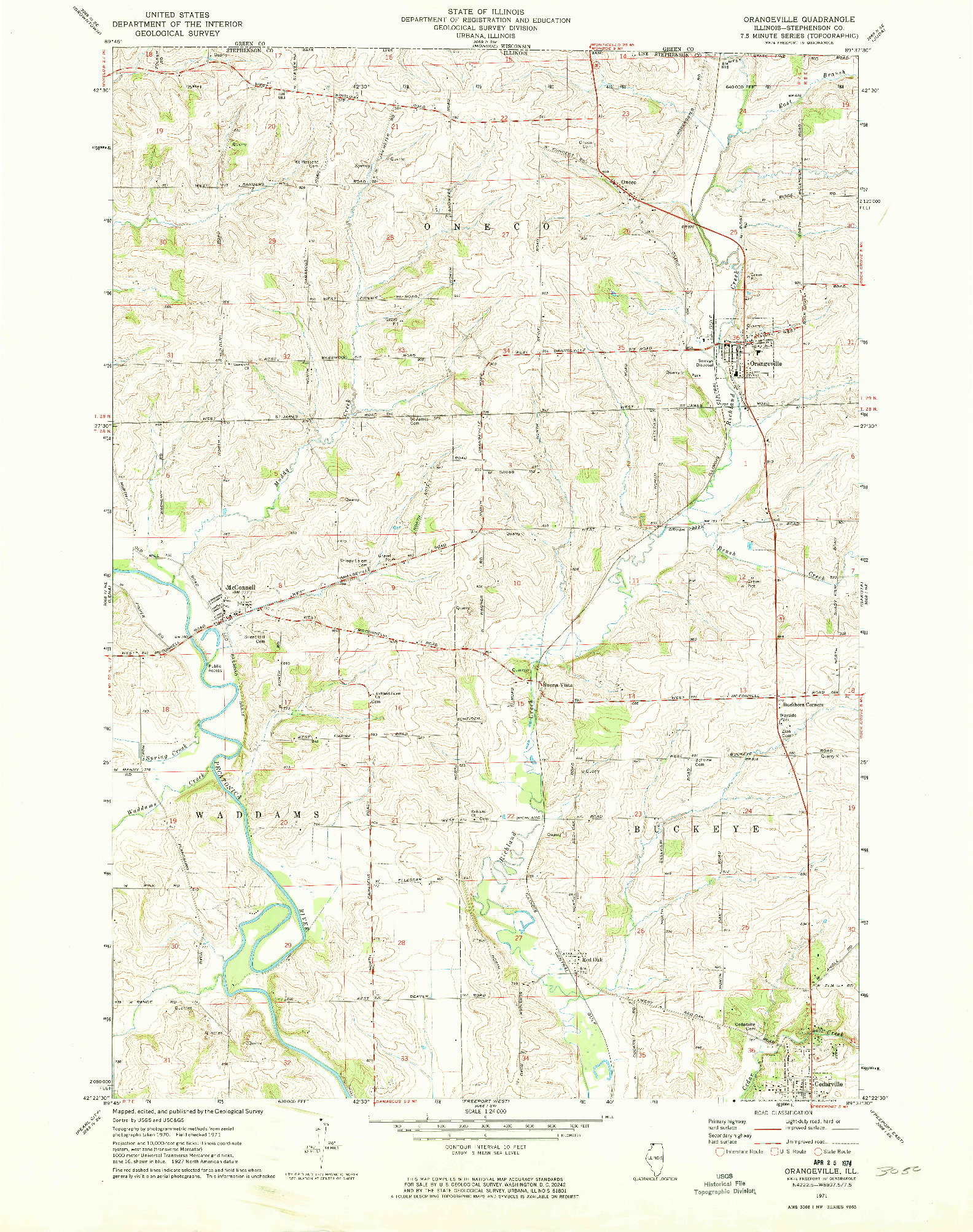 USGS 1:24000-SCALE QUADRANGLE FOR ORANGEVILLE, IL 1971