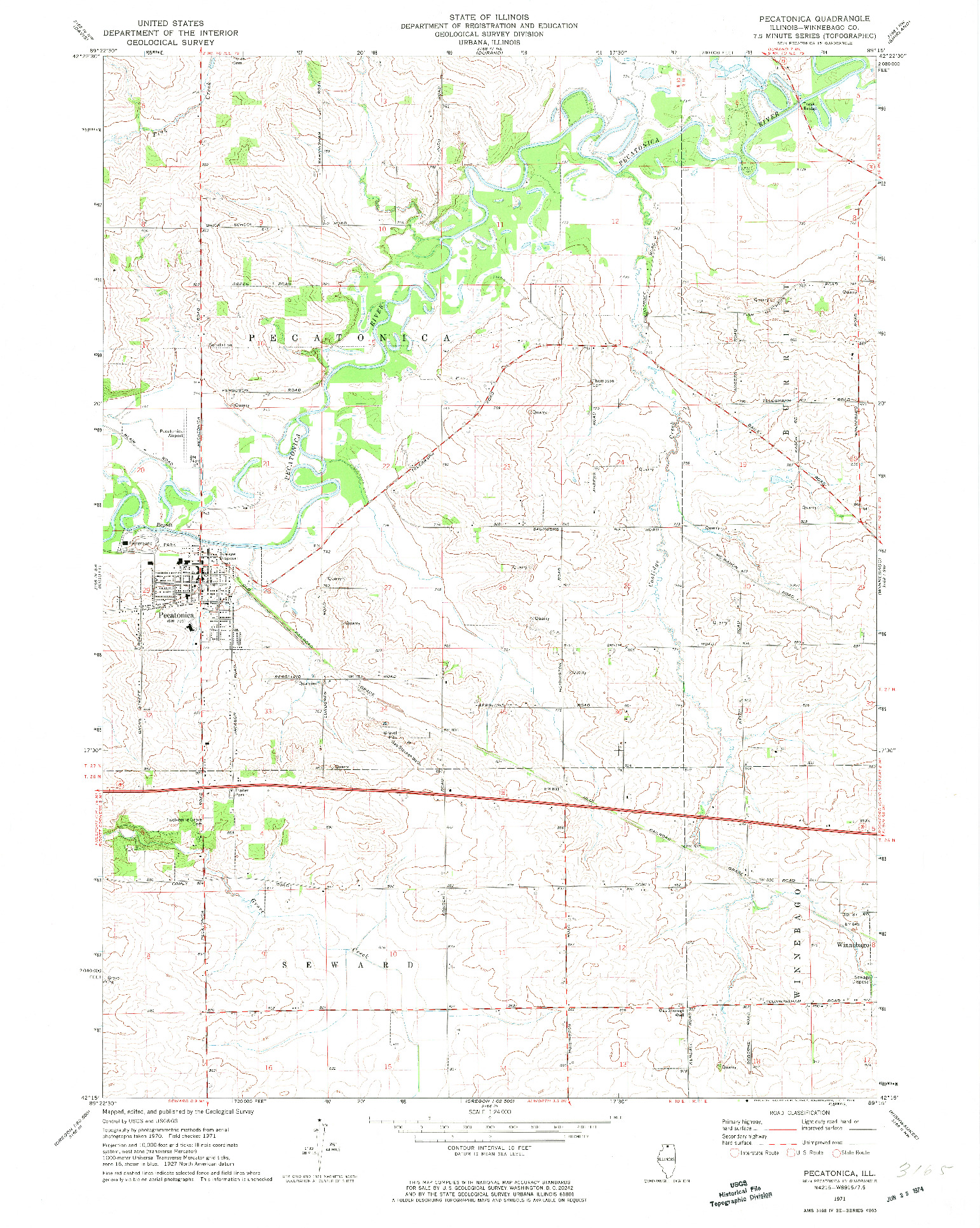 USGS 1:24000-SCALE QUADRANGLE FOR PECATONICA, IL 1971