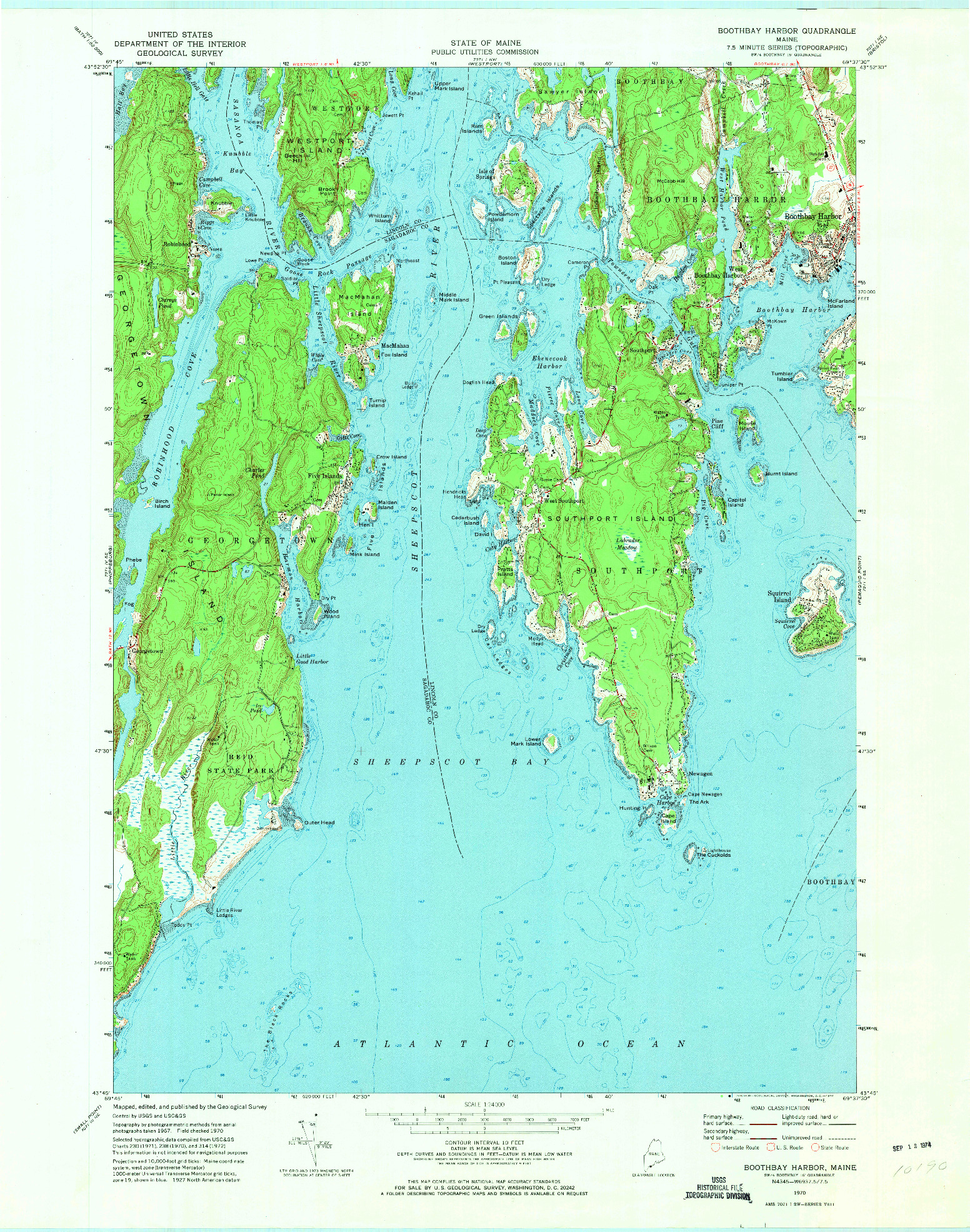 USGS 1:24000-SCALE QUADRANGLE FOR BOOTHBAY HARBOR, ME 1970