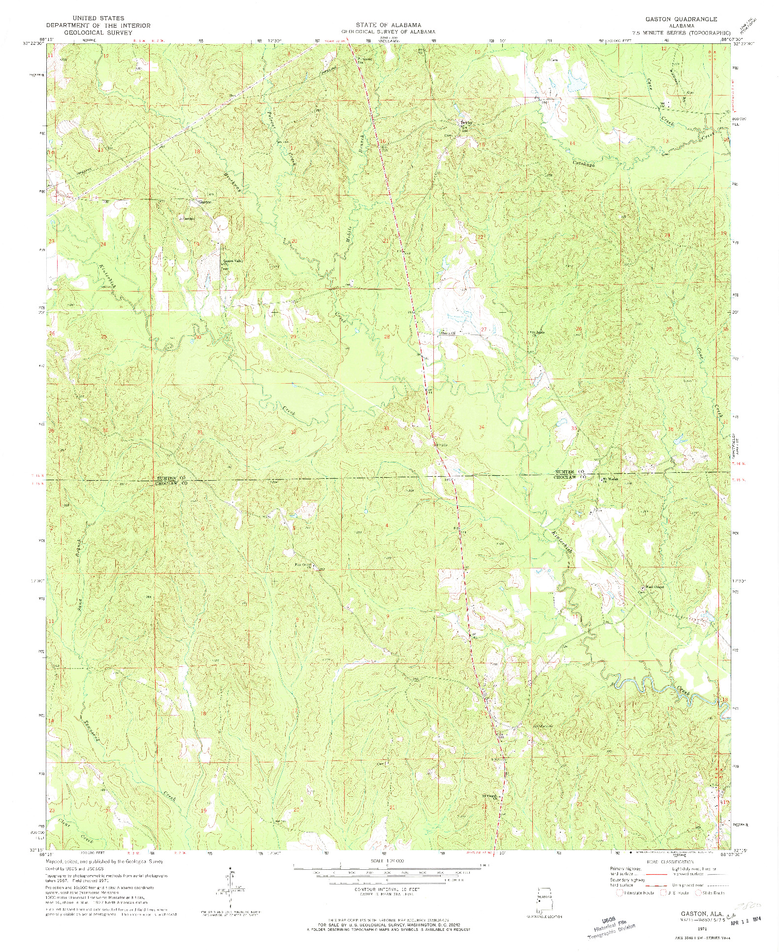USGS 1:24000-SCALE QUADRANGLE FOR GASTON, AL 1971