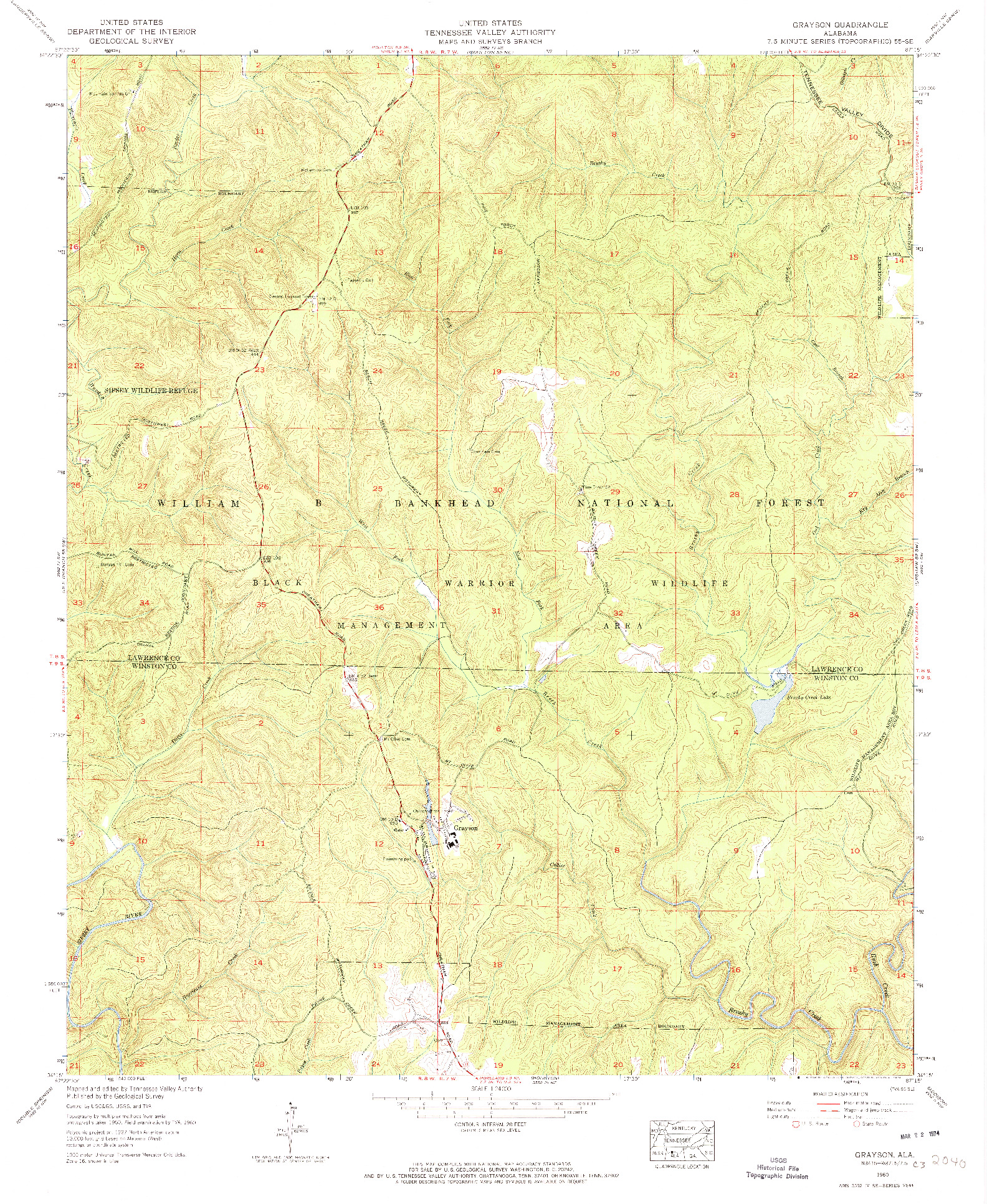 USGS 1:24000-SCALE QUADRANGLE FOR GRAYSON, AL 1960