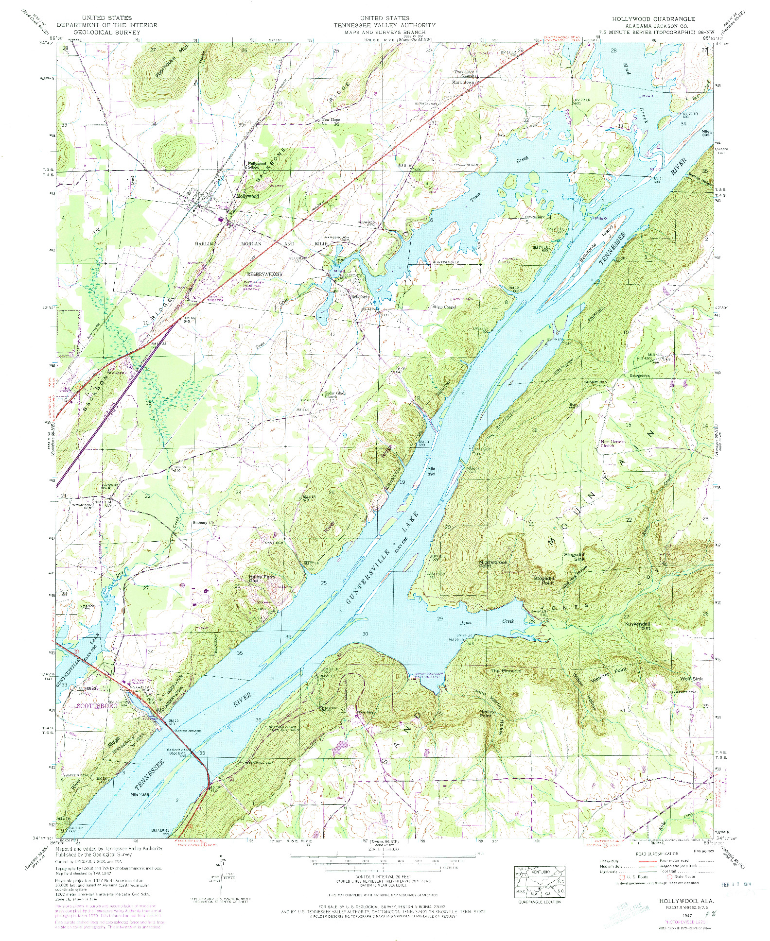 USGS 1:24000-SCALE QUADRANGLE FOR HOLLYWOOD, AL 1947