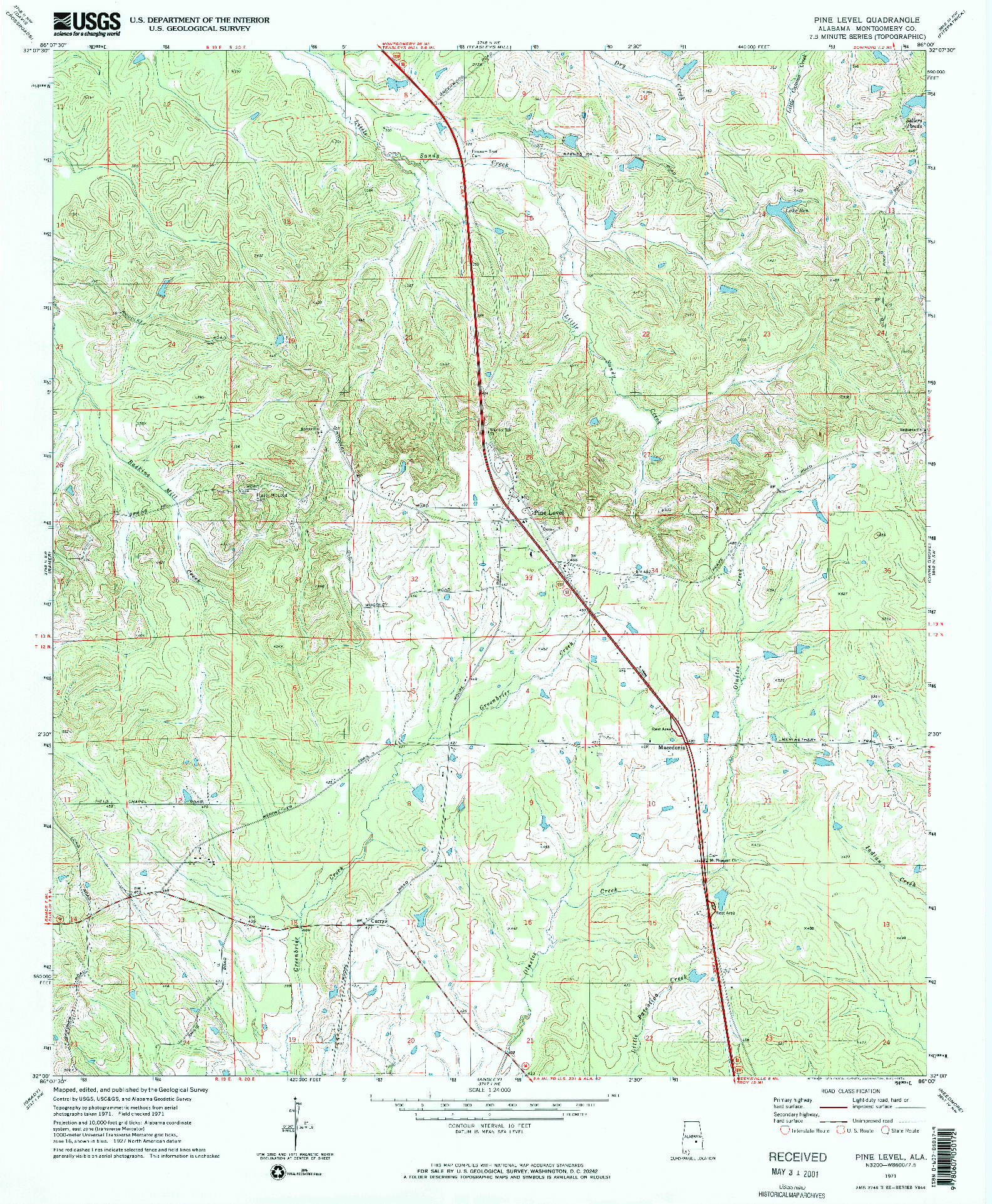 USGS 1:24000-SCALE QUADRANGLE FOR PINE LEVEL, AL 1971