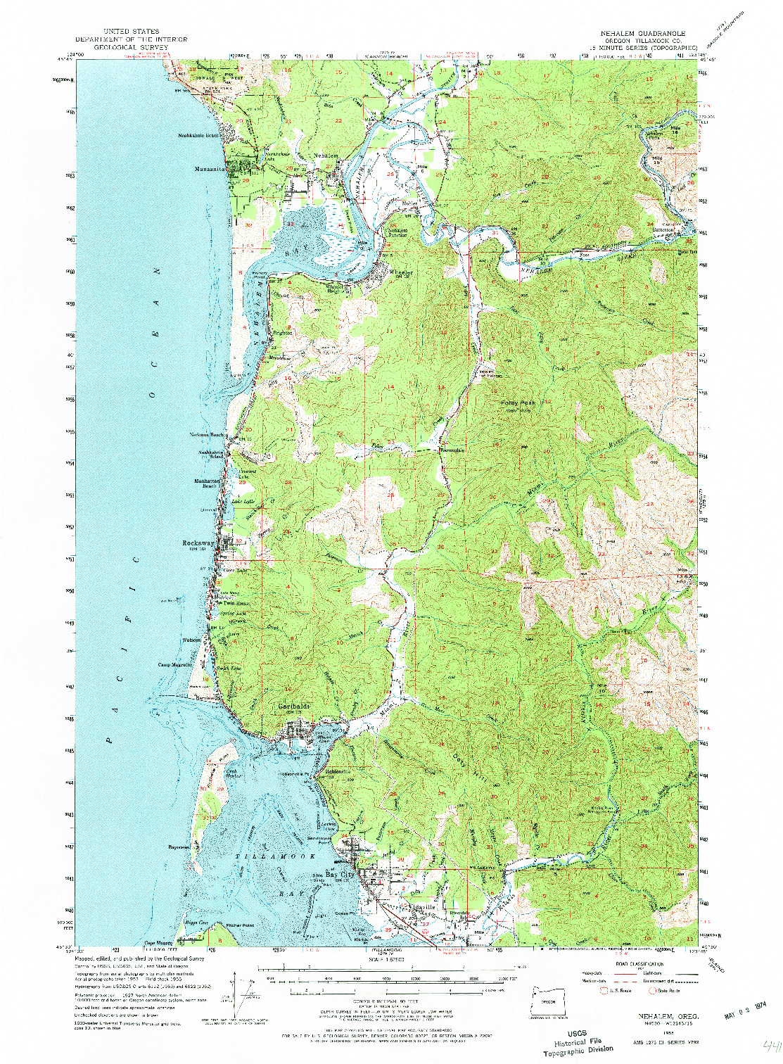 USGS 1:62500-SCALE QUADRANGLE FOR NEHALEM, OR 1955