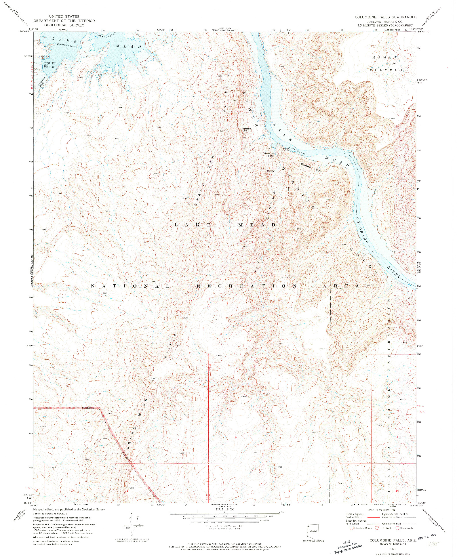 USGS 1:24000-SCALE QUADRANGLE FOR COLUMBINE FALLS, AZ 1971