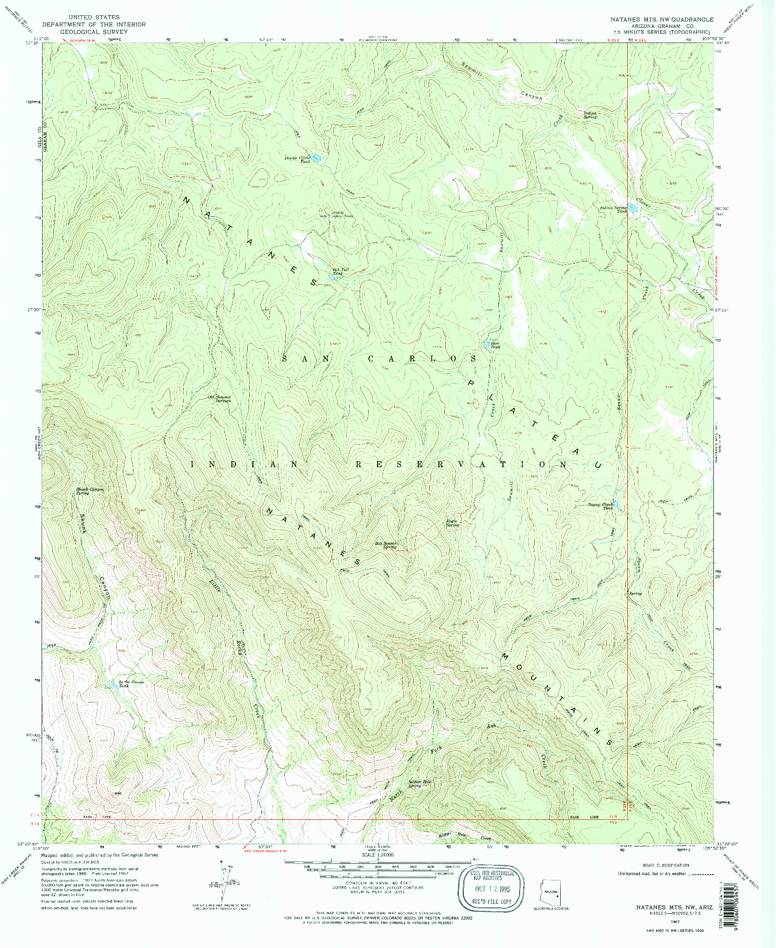 USGS 1:24000-SCALE QUADRANGLE FOR NATANES MTS NW, AZ 1967