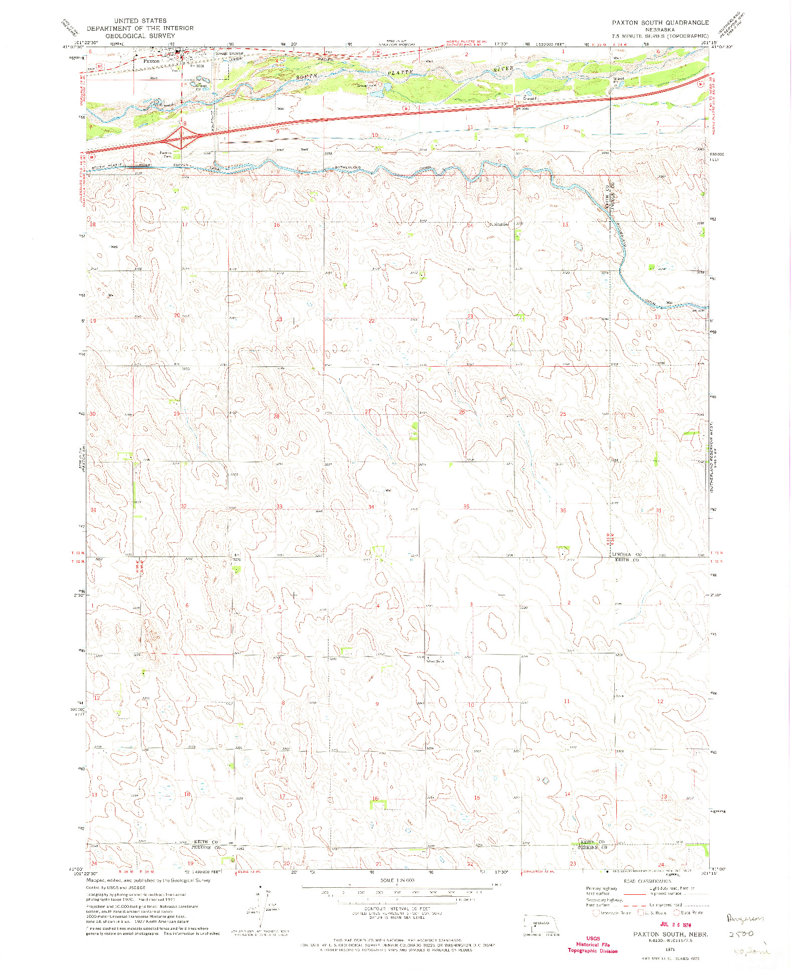 USGS 1:24000-SCALE QUADRANGLE FOR PAXTON SOUTH, NE 1971