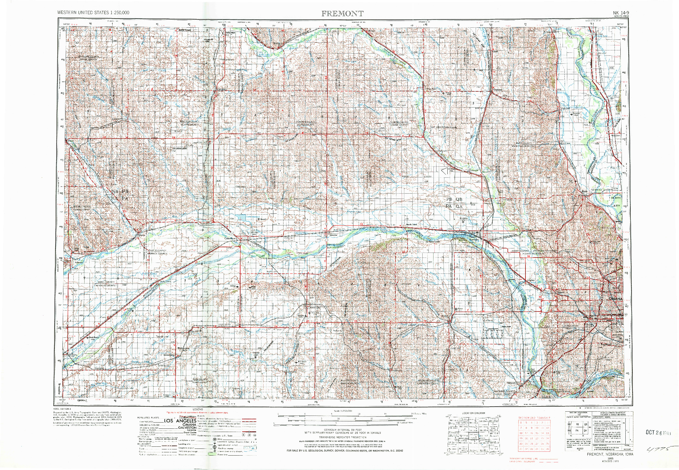 USGS 1:250000-SCALE QUADRANGLE FOR FREMONT, NE 1955