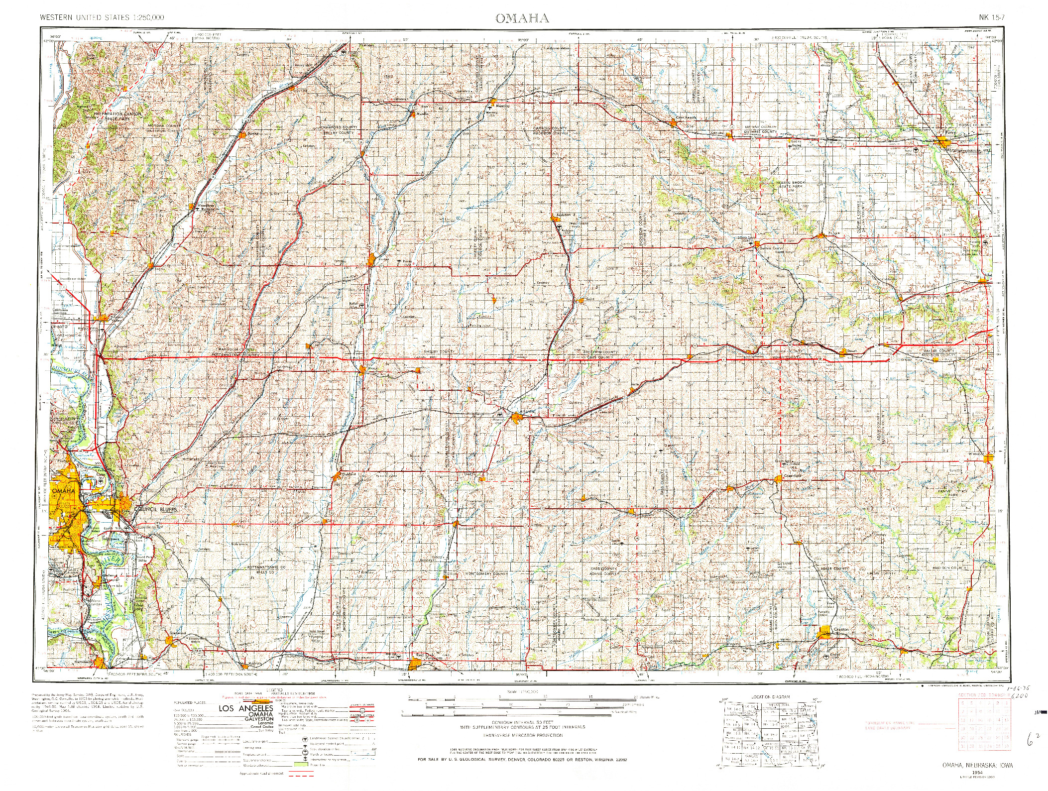 USGS 1:250000-SCALE QUADRANGLE FOR OMAHA, NE 1954
