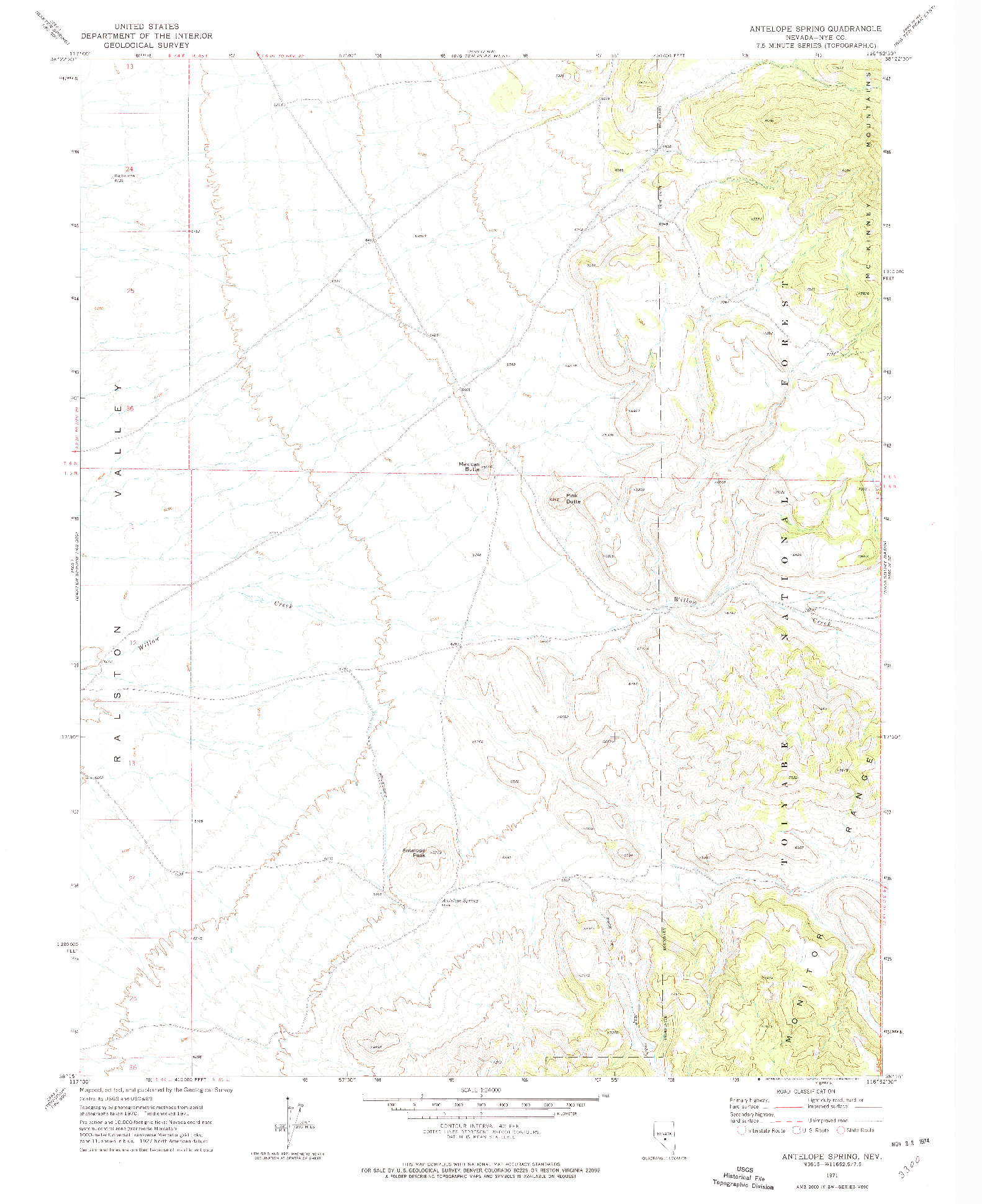 USGS 1:24000-SCALE QUADRANGLE FOR ANTELOPE SPRING, NV 1971