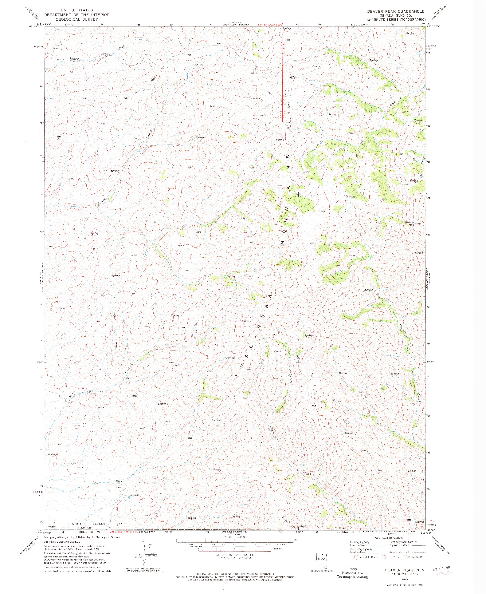 USGS 1:24000-SCALE QUADRANGLE FOR BEAVER PEAK, NV 1970