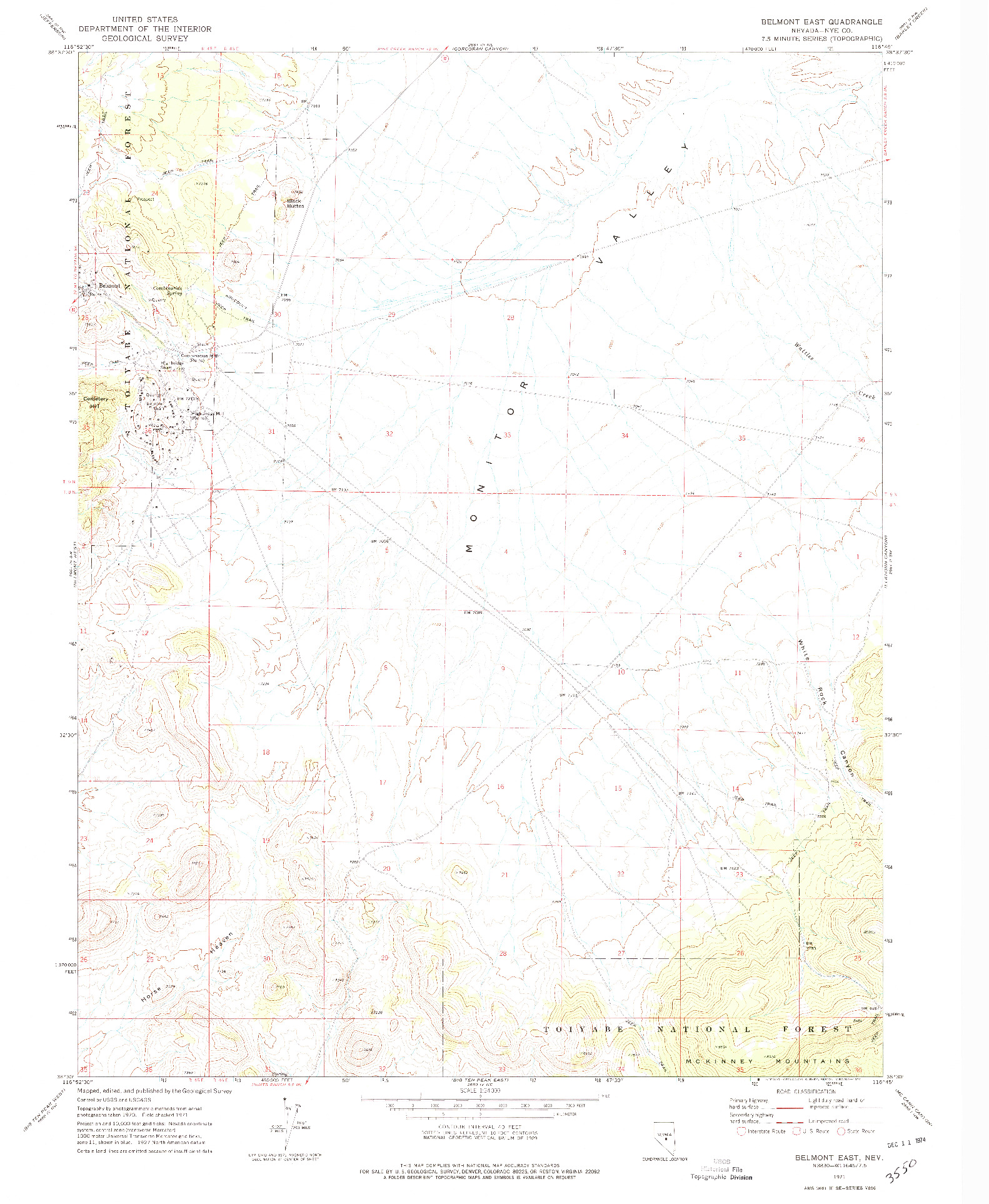 USGS 1:24000-SCALE QUADRANGLE FOR BELMONT EAST, NV 1971