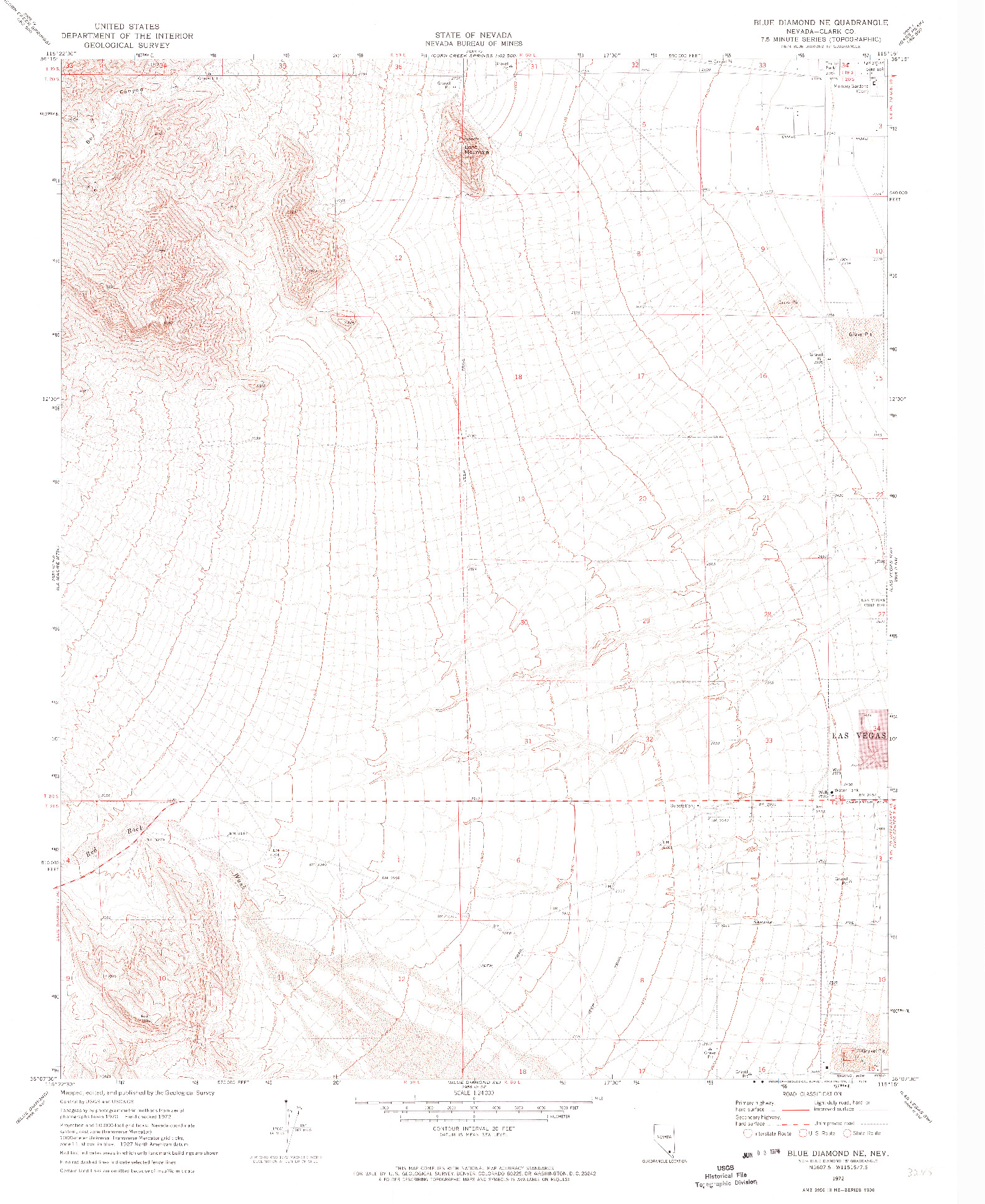 USGS 1:24000-SCALE QUADRANGLE FOR BLUE DIAMOND NE, NV 1972