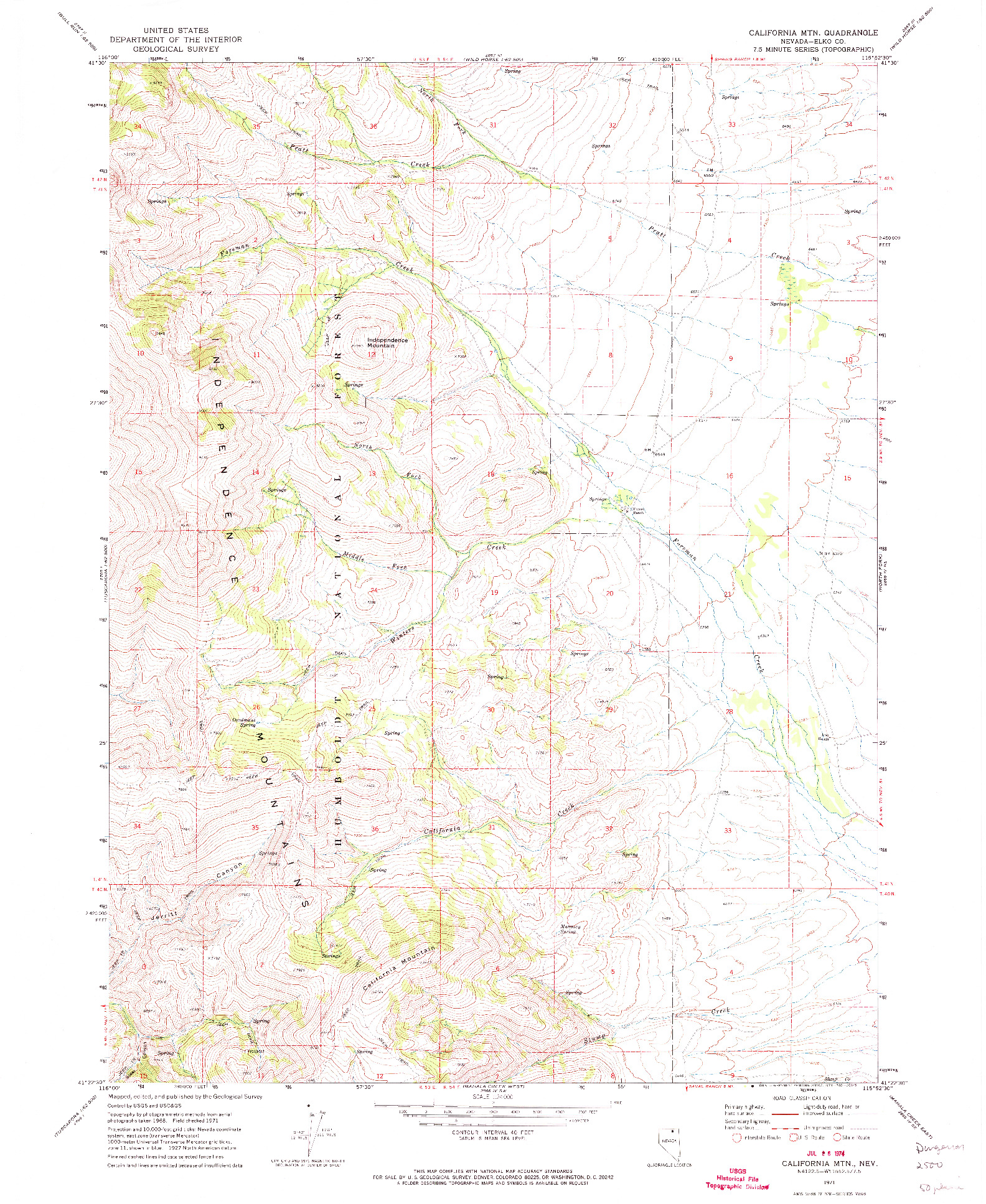 USGS 1:24000-SCALE QUADRANGLE FOR CALIFORNIA MTN., NV 1971