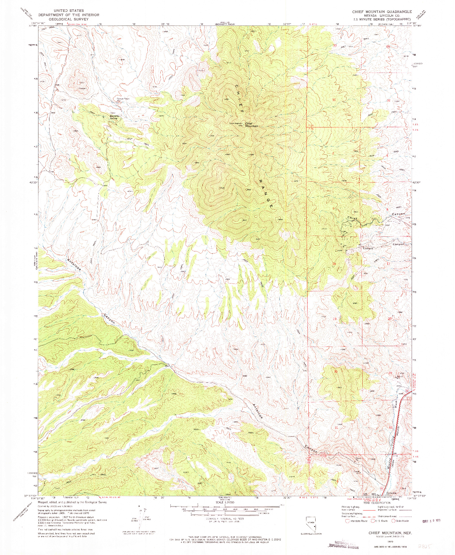 USGS 1:24000-SCALE QUADRANGLE FOR CHIEF MOUNTAIN, NV 1970