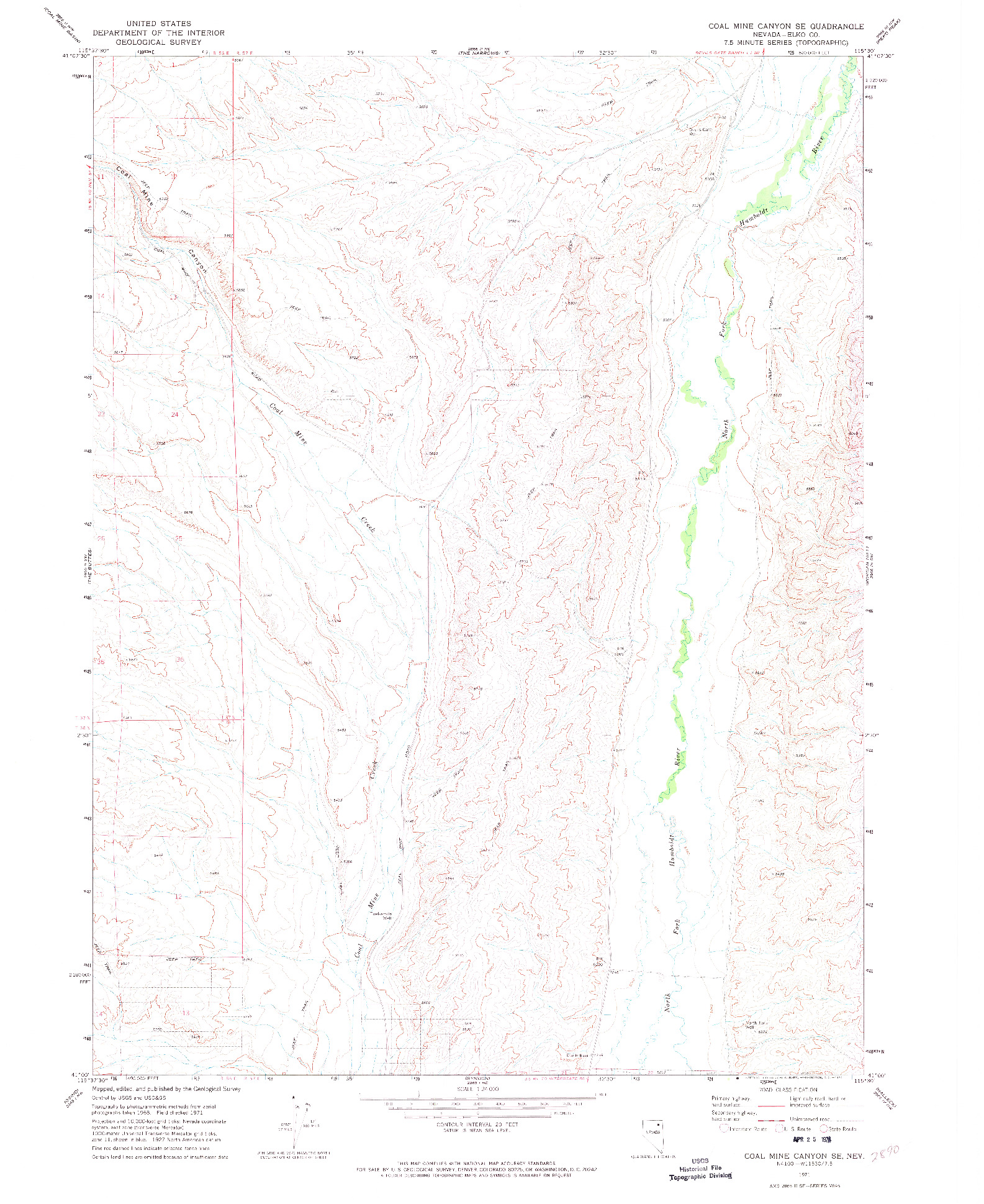 USGS 1:24000-SCALE QUADRANGLE FOR COAL MINE CANYON SE, NV 1971