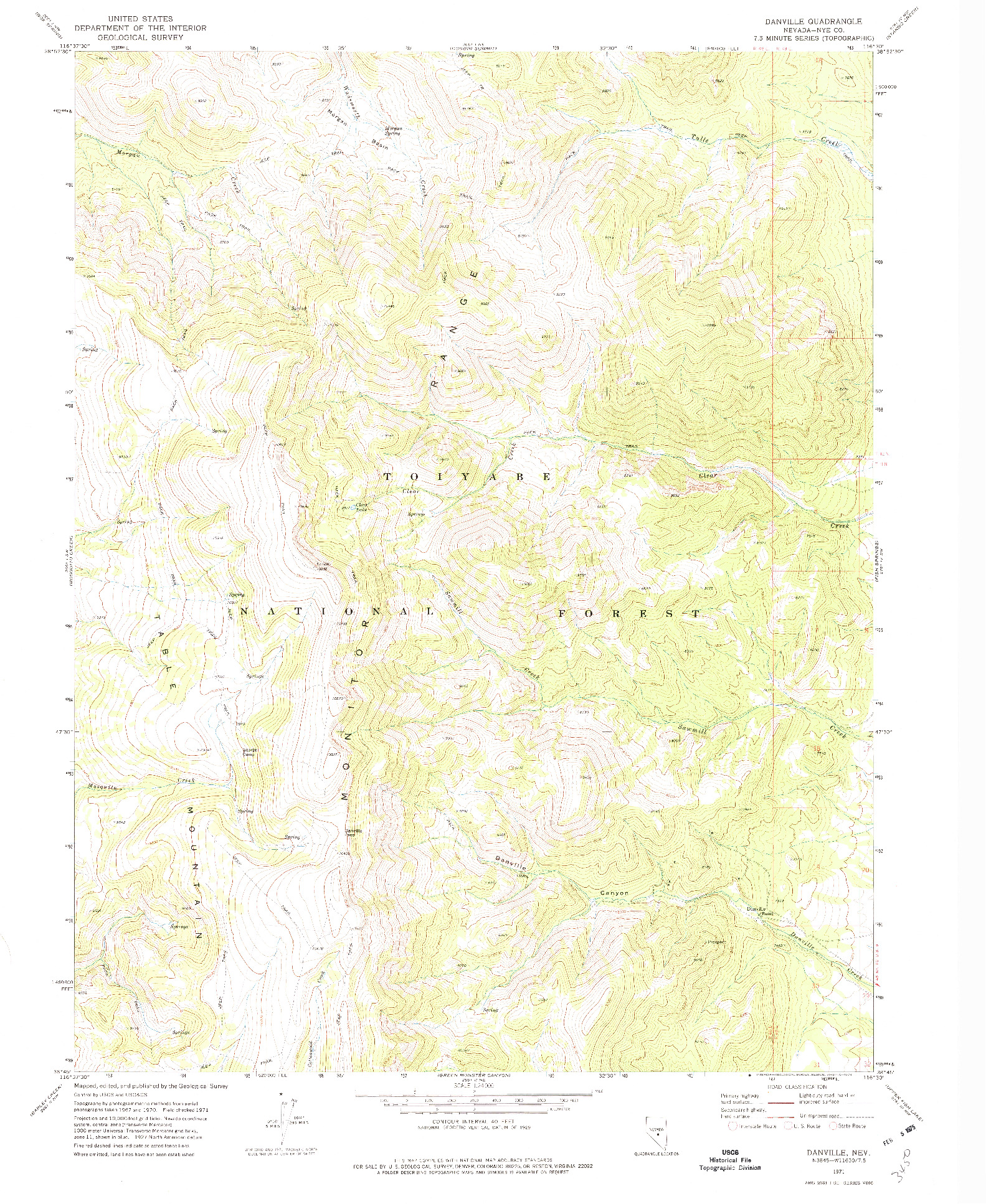 USGS 1:24000-SCALE QUADRANGLE FOR DANVILLE, NV 1971