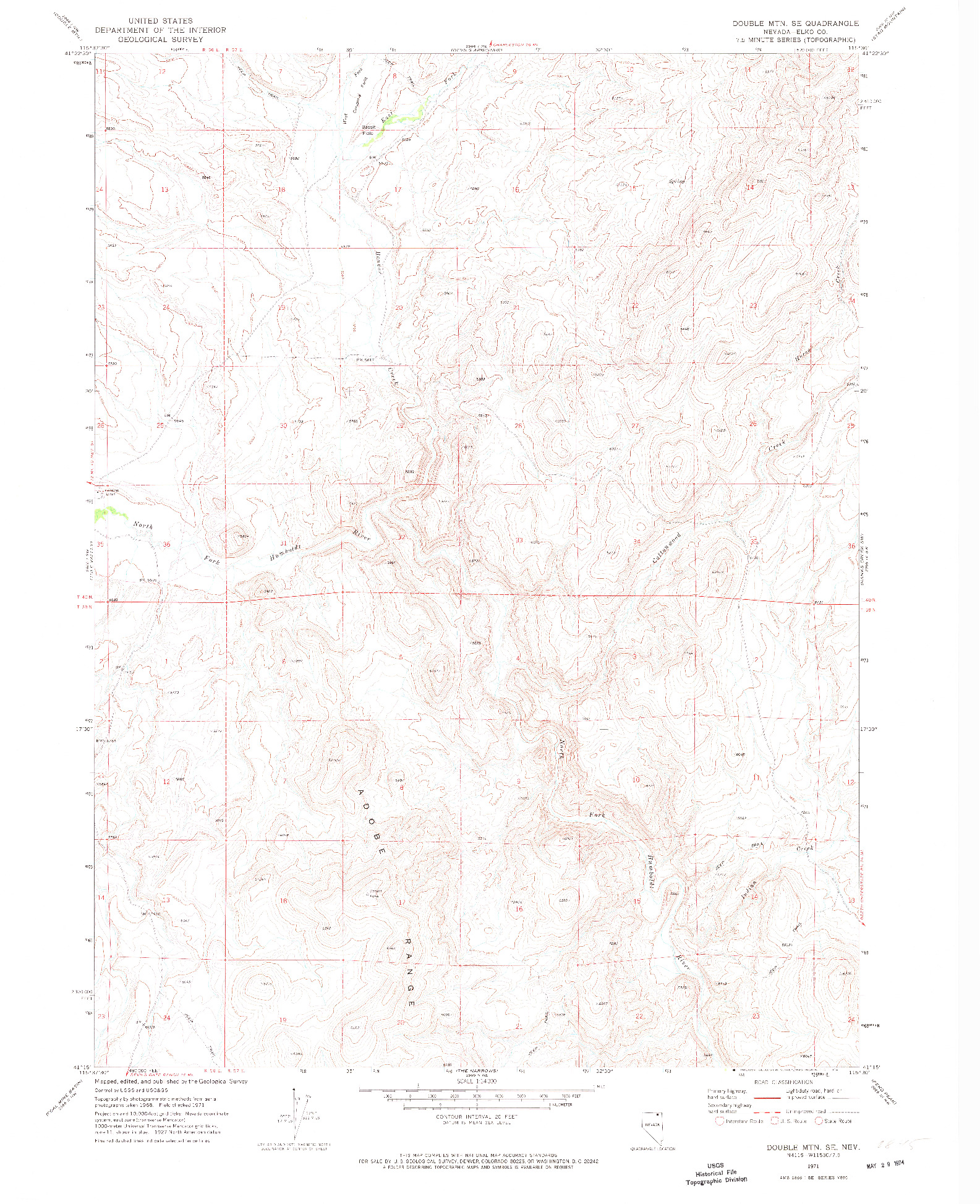 USGS 1:24000-SCALE QUADRANGLE FOR DOUBLE MTN SE, NV 1971