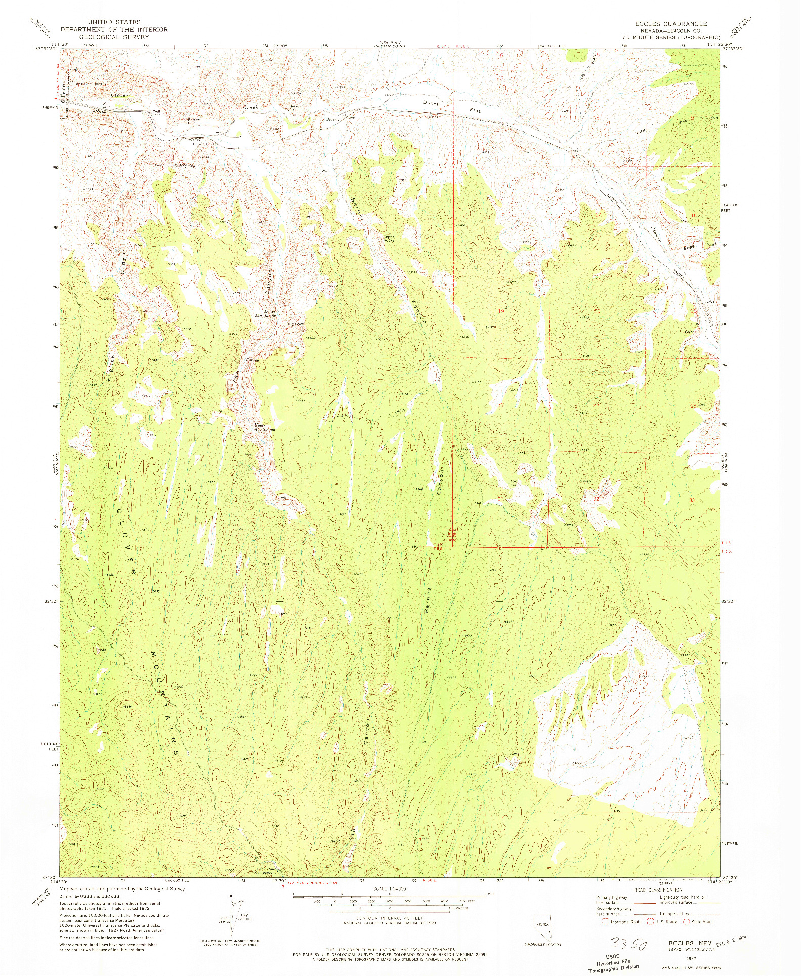 USGS 1:24000-SCALE QUADRANGLE FOR ECCLES, NV 1972