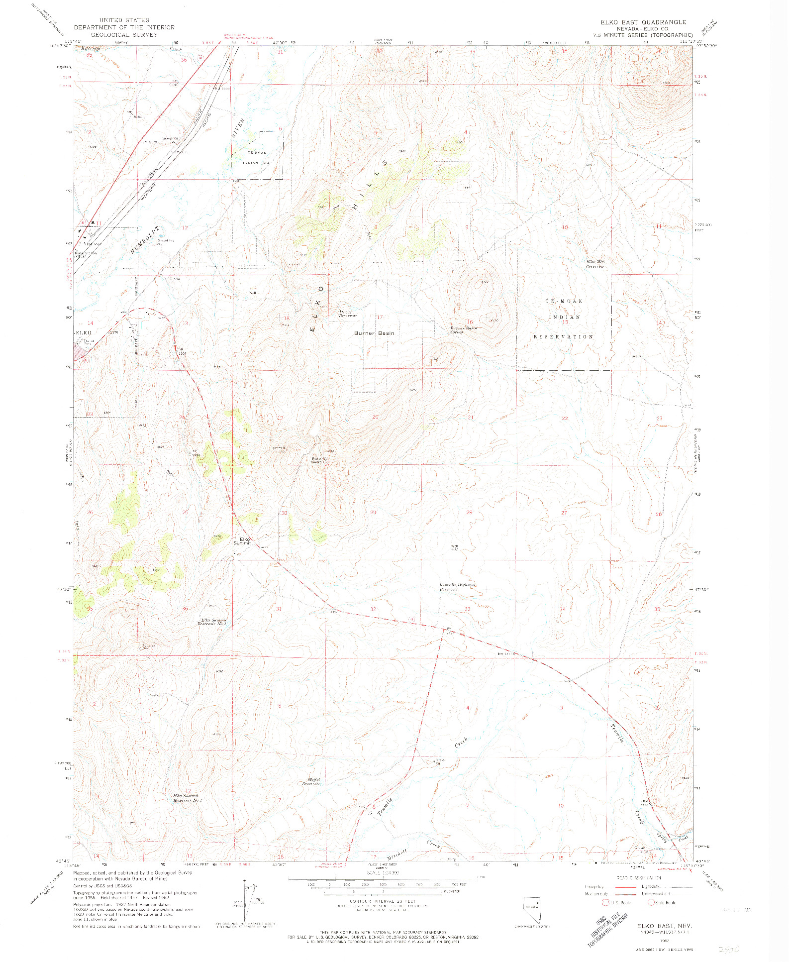 USGS 1:24000-SCALE QUADRANGLE FOR ELKO EAST, NV 1962