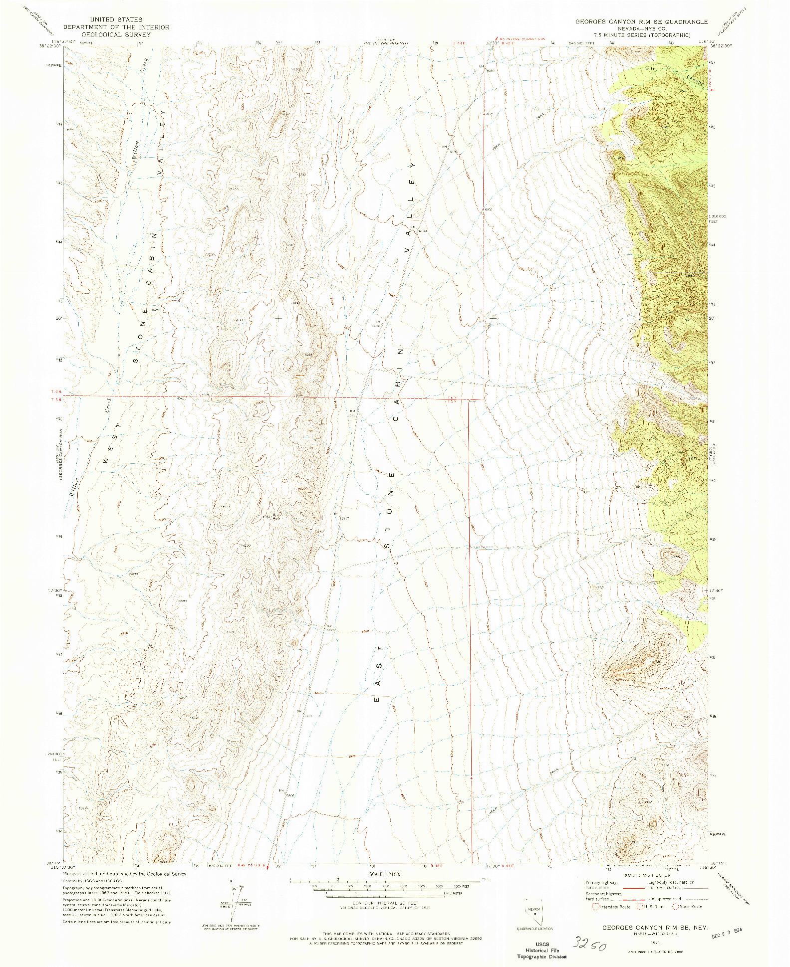 USGS 1:24000-SCALE QUADRANGLE FOR GEORGES CANYON RIM SE, NV 1971