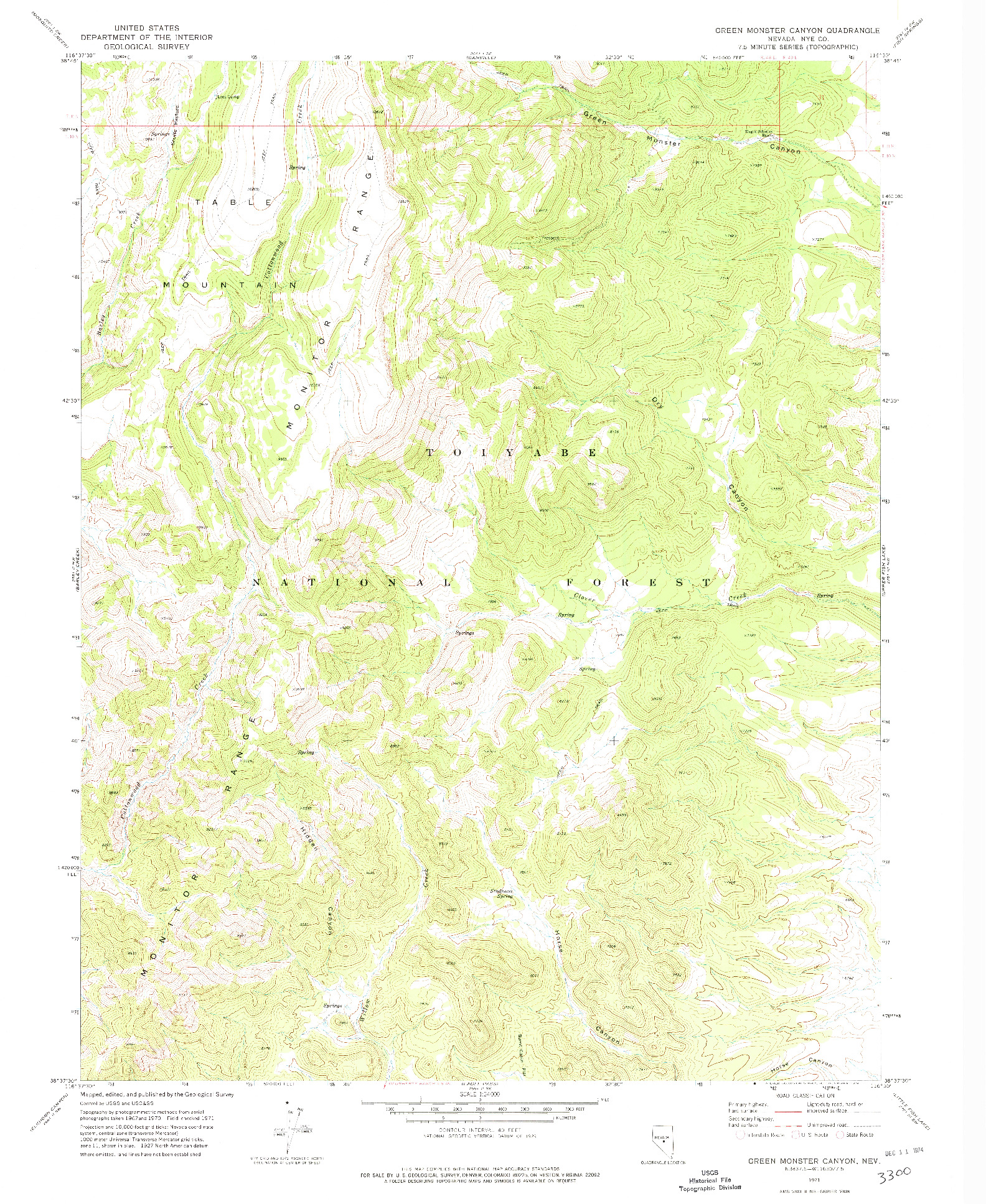 USGS 1:24000-SCALE QUADRANGLE FOR GREEN MONSTER CANYON, NV 1971