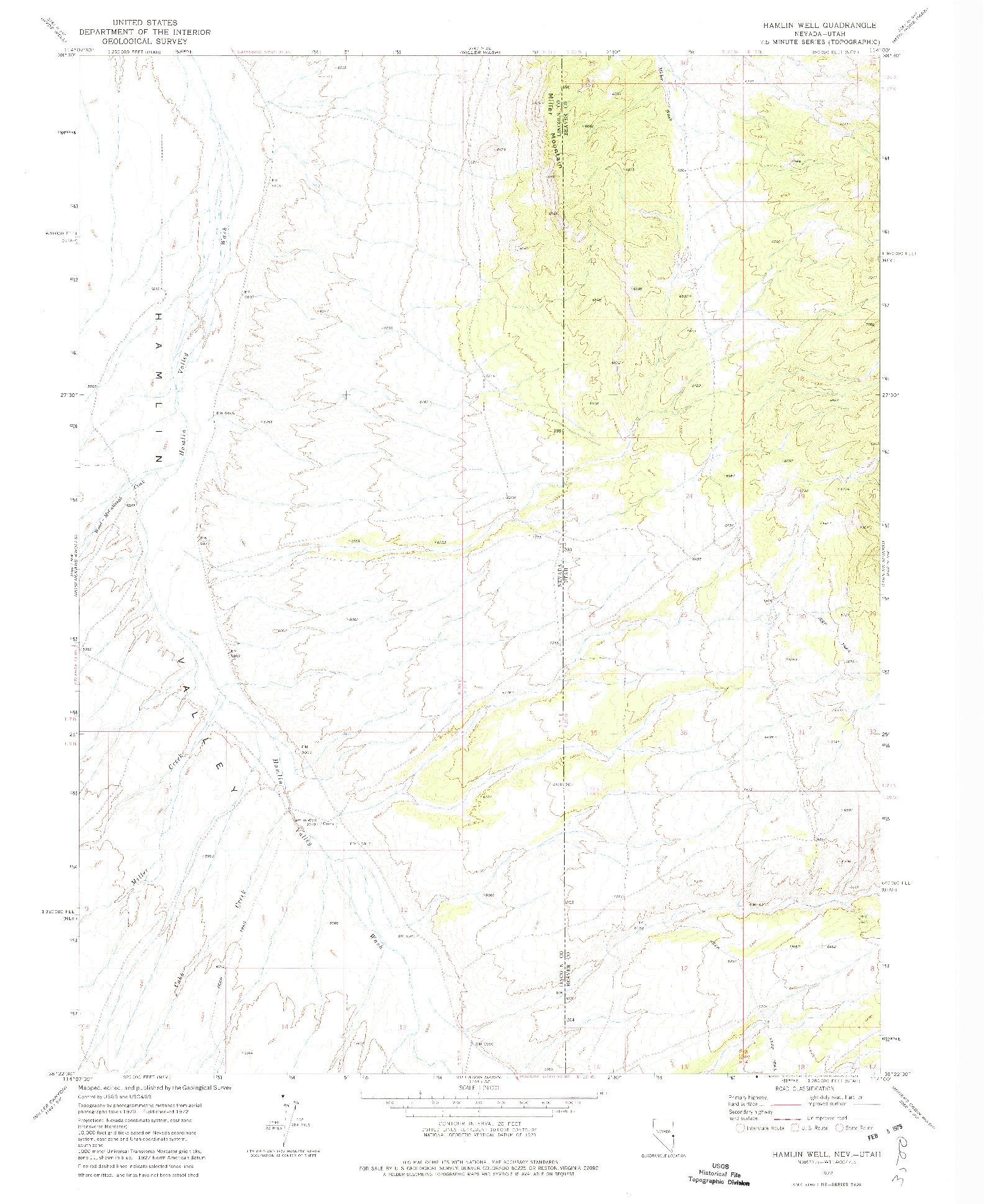USGS 1:24000-SCALE QUADRANGLE FOR HAMLIN WELL, NV 1972