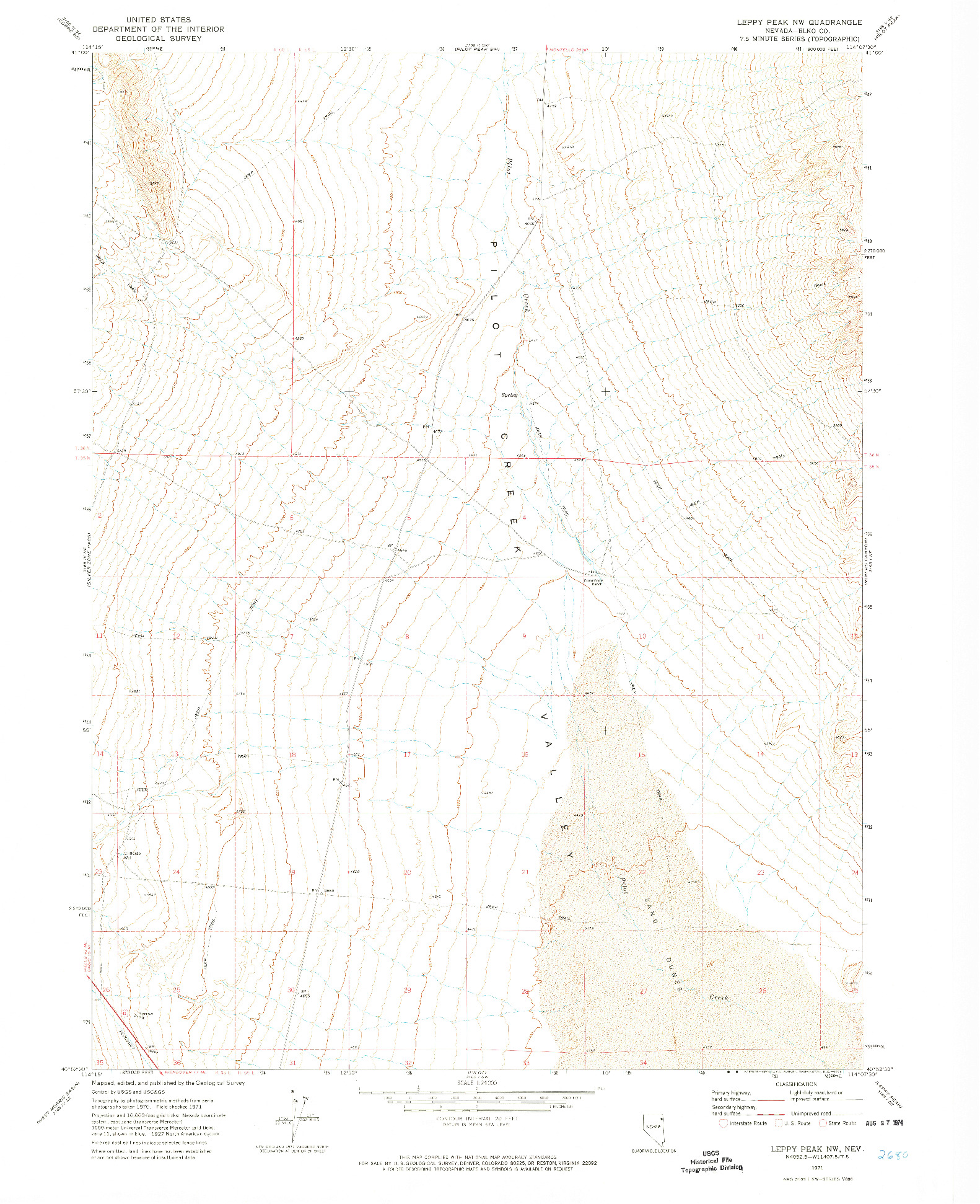 USGS 1:24000-SCALE QUADRANGLE FOR LEPPY PEAK NW, NV 1971