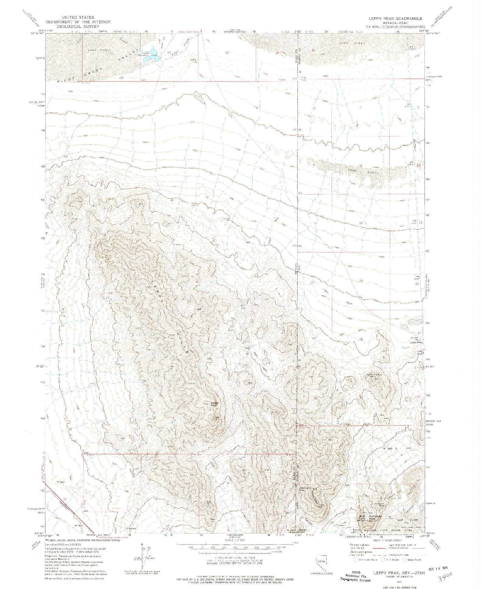 USGS 1:24000-SCALE QUADRANGLE FOR LEPPY PEAK, NV 1971