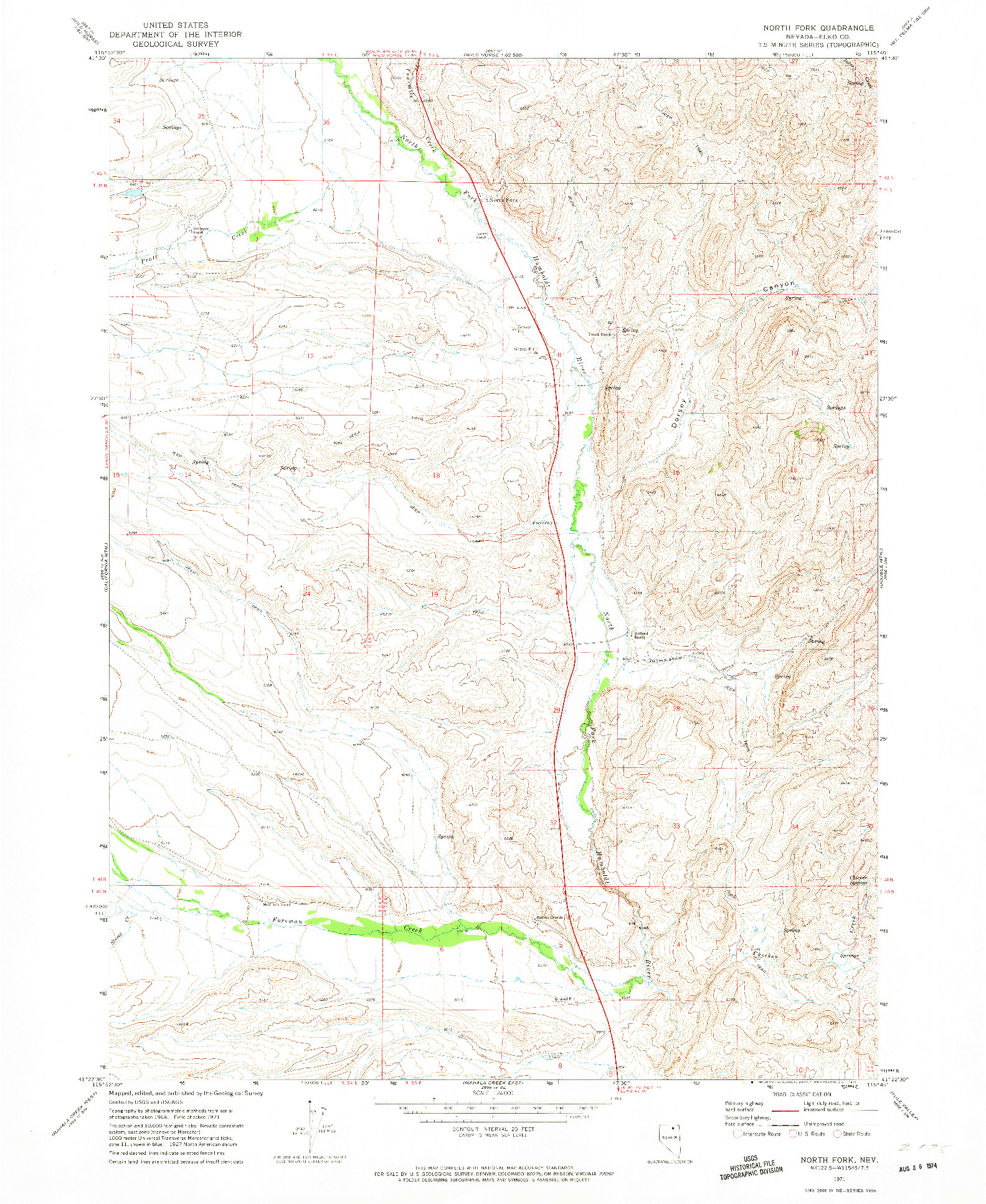 USGS 1:24000-SCALE QUADRANGLE FOR NORTH FORK, NV 1971