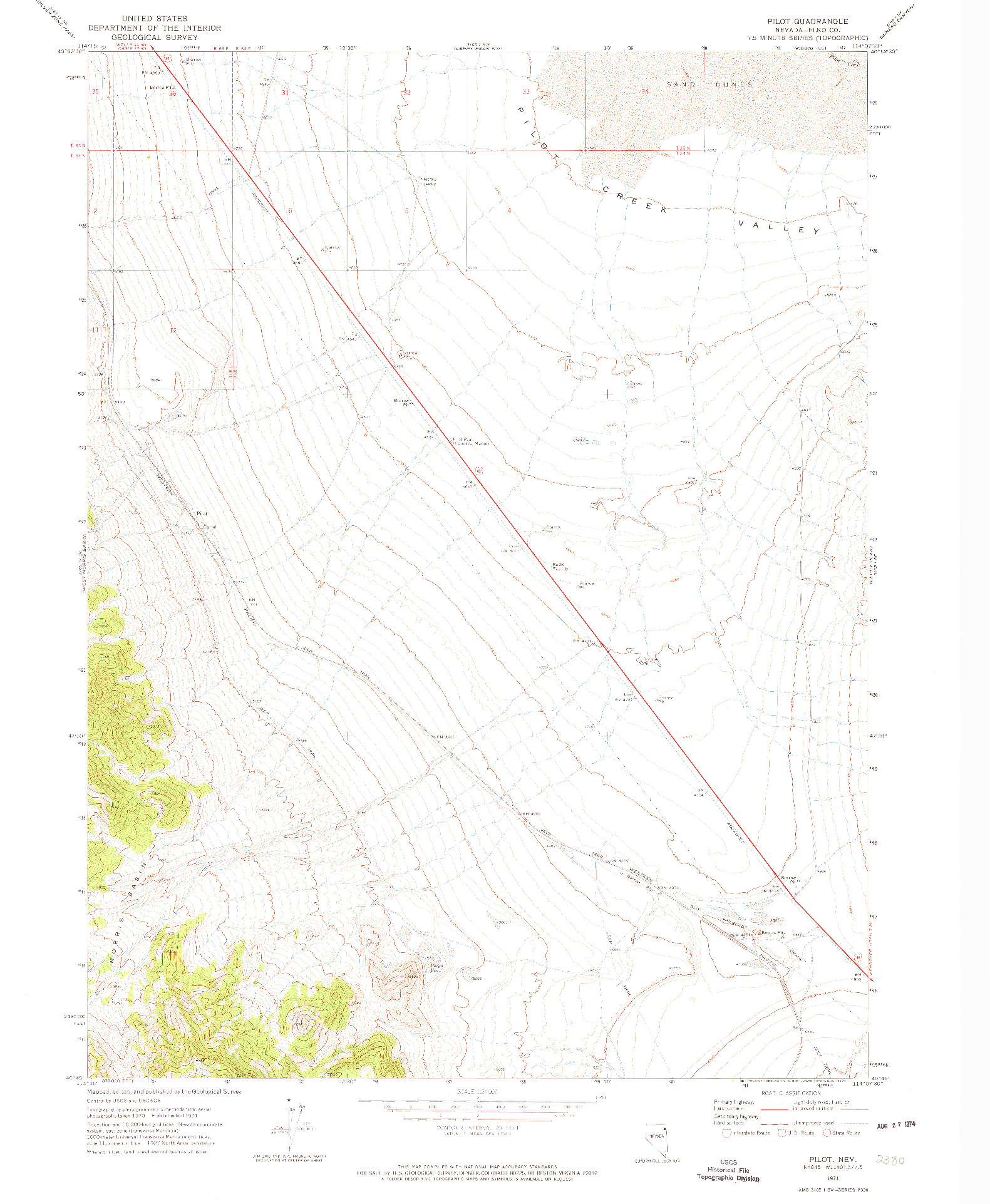USGS 1:24000-SCALE QUADRANGLE FOR PILOT, NV 1971
