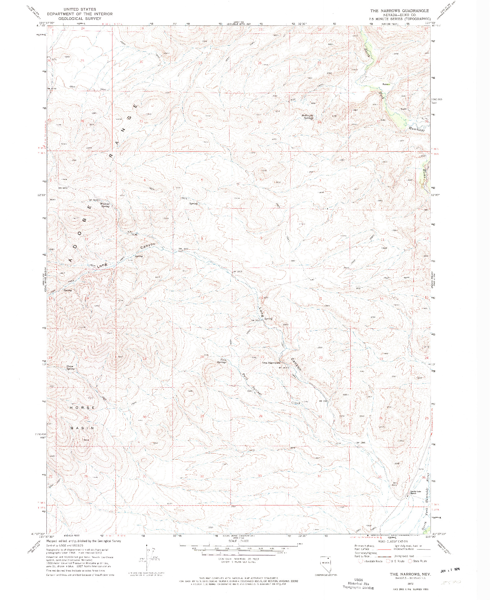 USGS 1:24000-SCALE QUADRANGLE FOR THE NARROWS, NV 1972