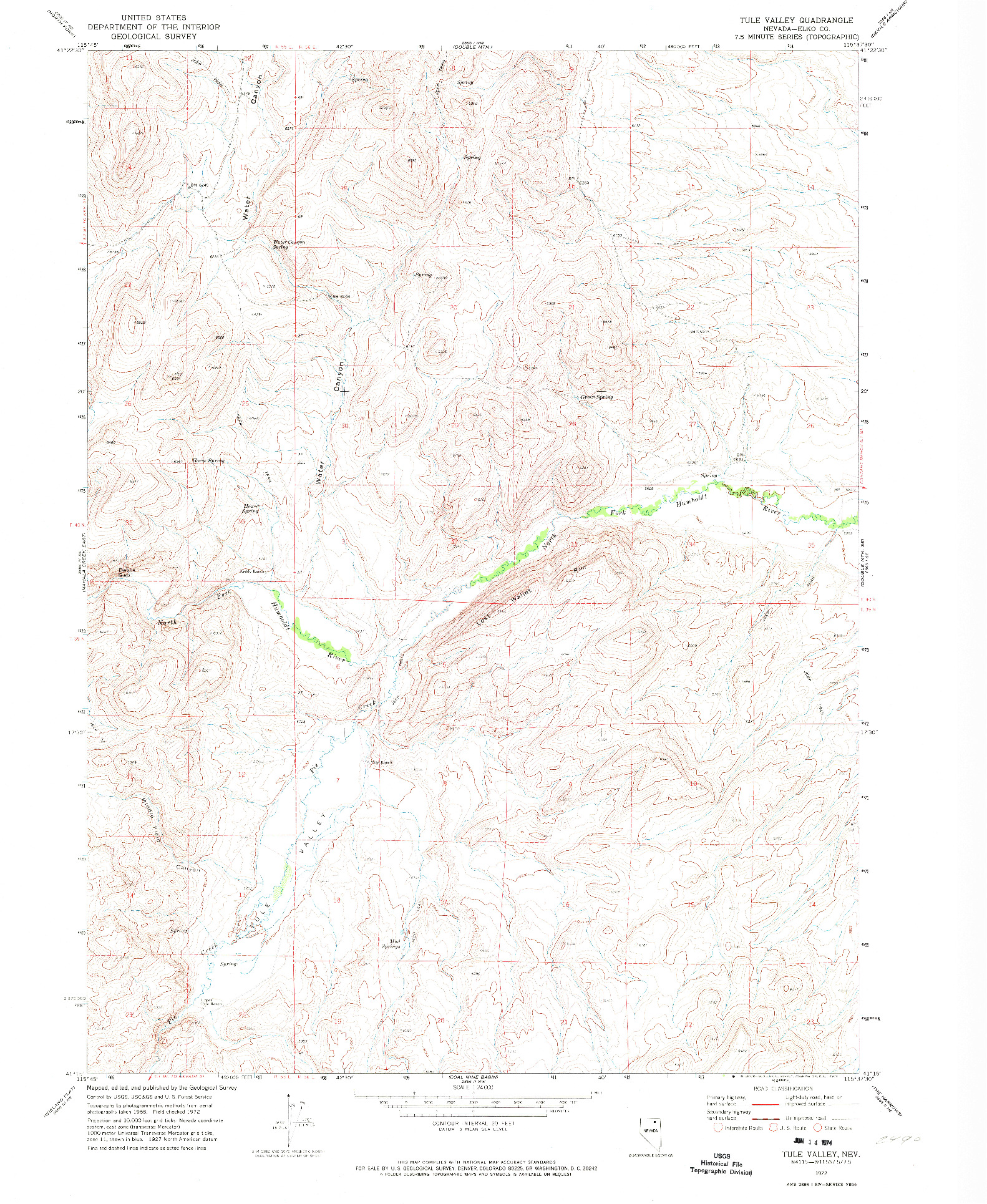 USGS 1:24000-SCALE QUADRANGLE FOR TULE VALLEY, NV 1972