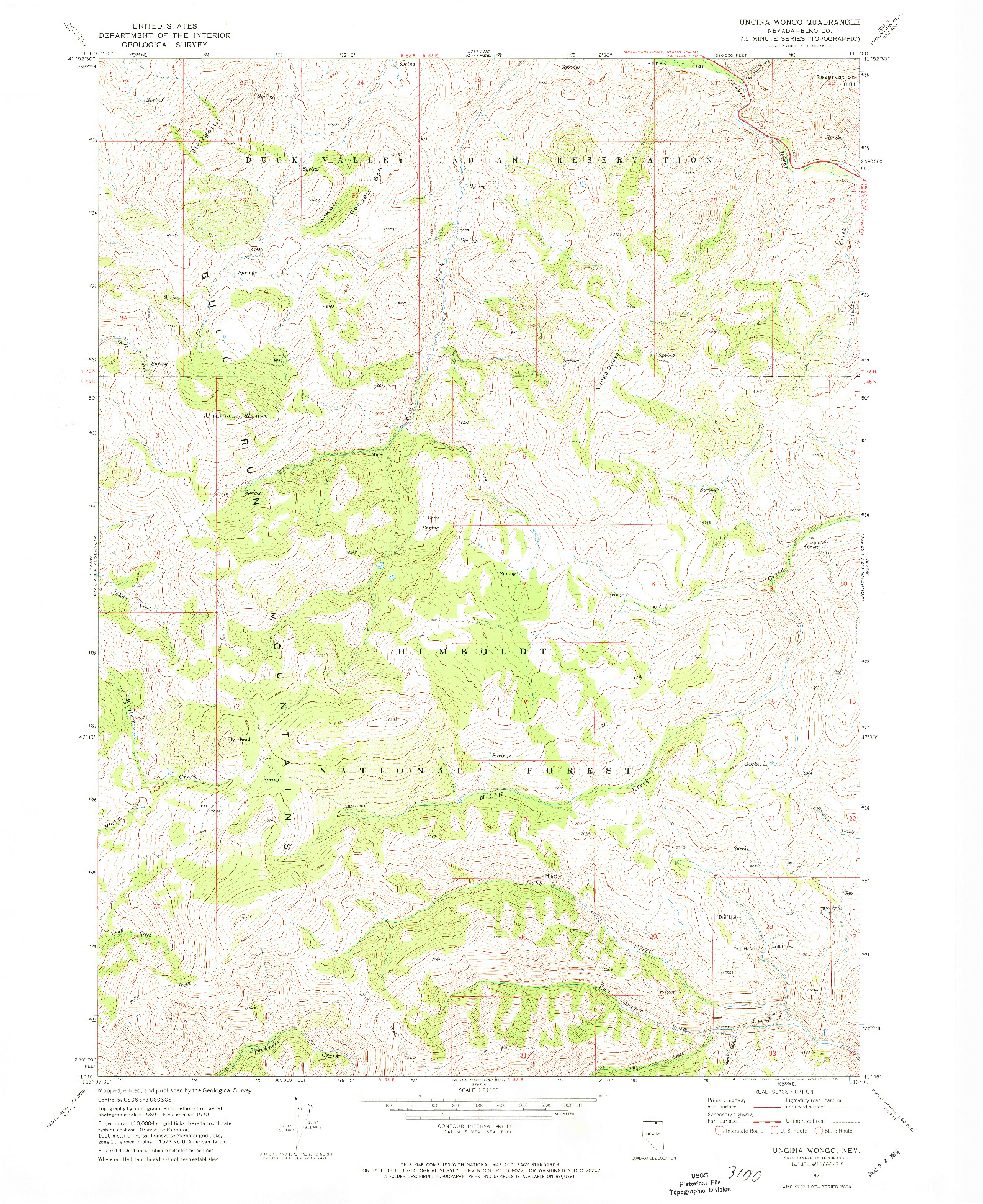 USGS 1:24000-SCALE QUADRANGLE FOR UNGINA WONGO, NV 1970