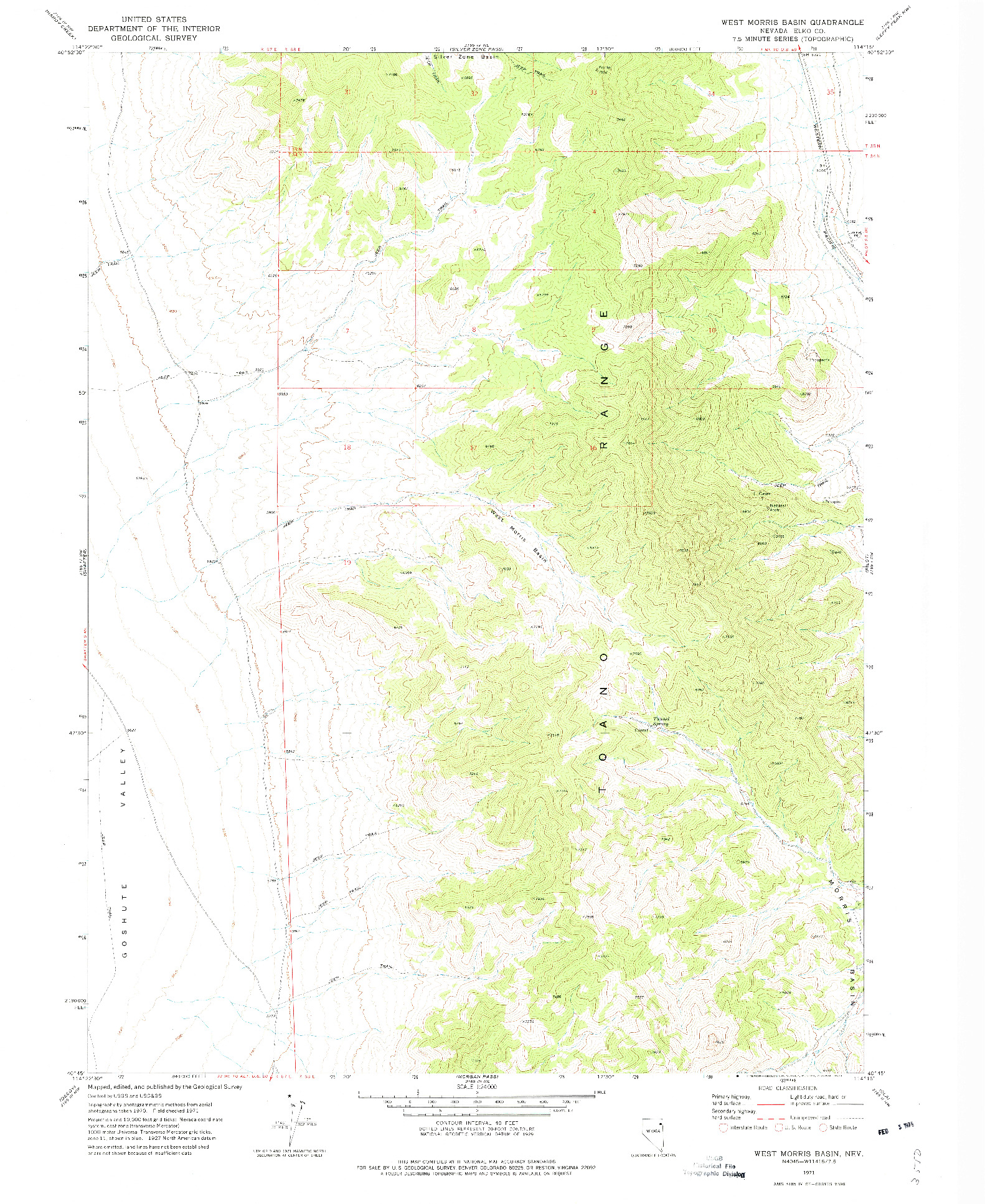 USGS 1:24000-SCALE QUADRANGLE FOR WEST MORRIS BASIN, NV 1971