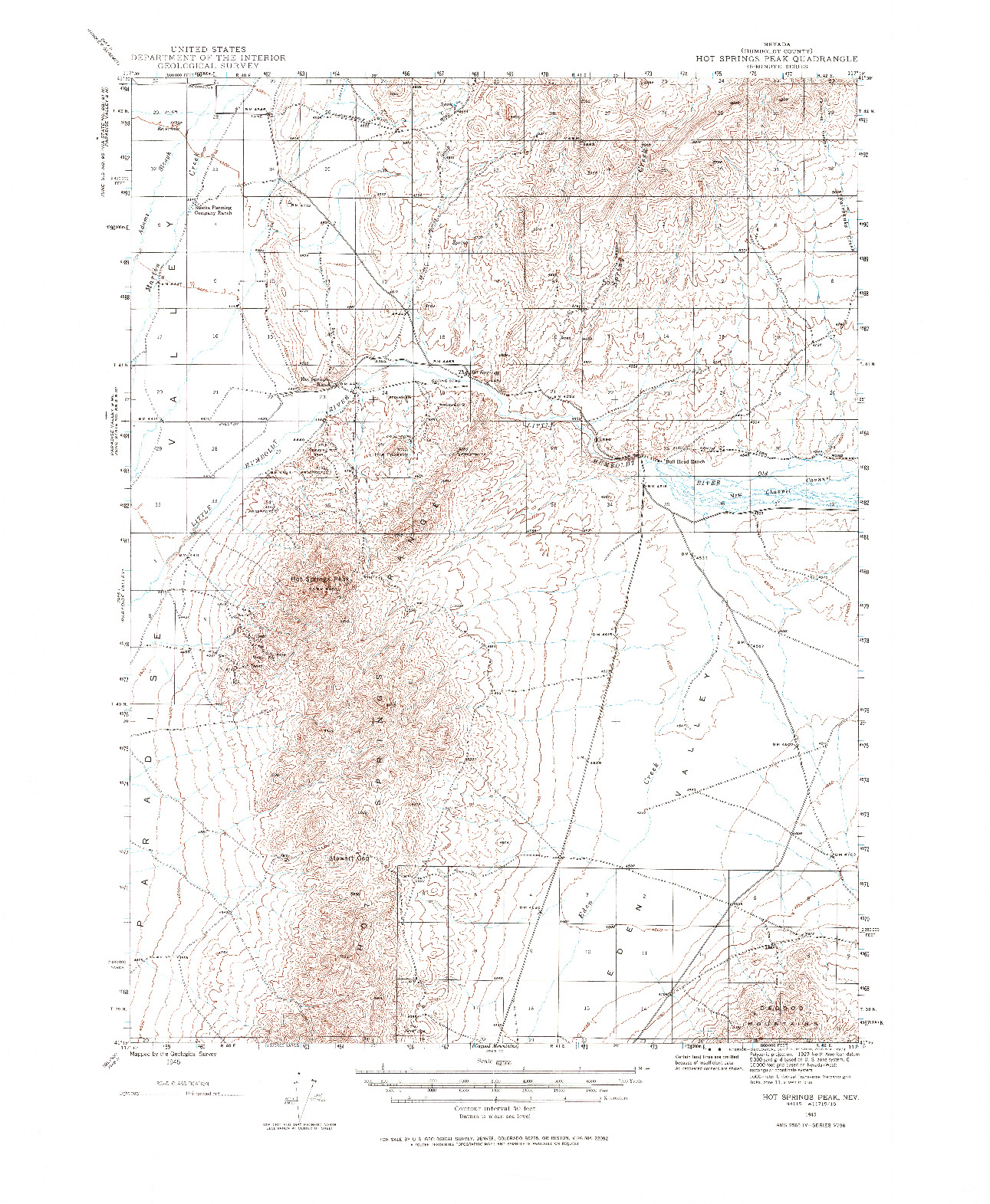 USGS 1:62500-SCALE QUADRANGLE FOR HOT SPRINGS PEAK, NV 1945