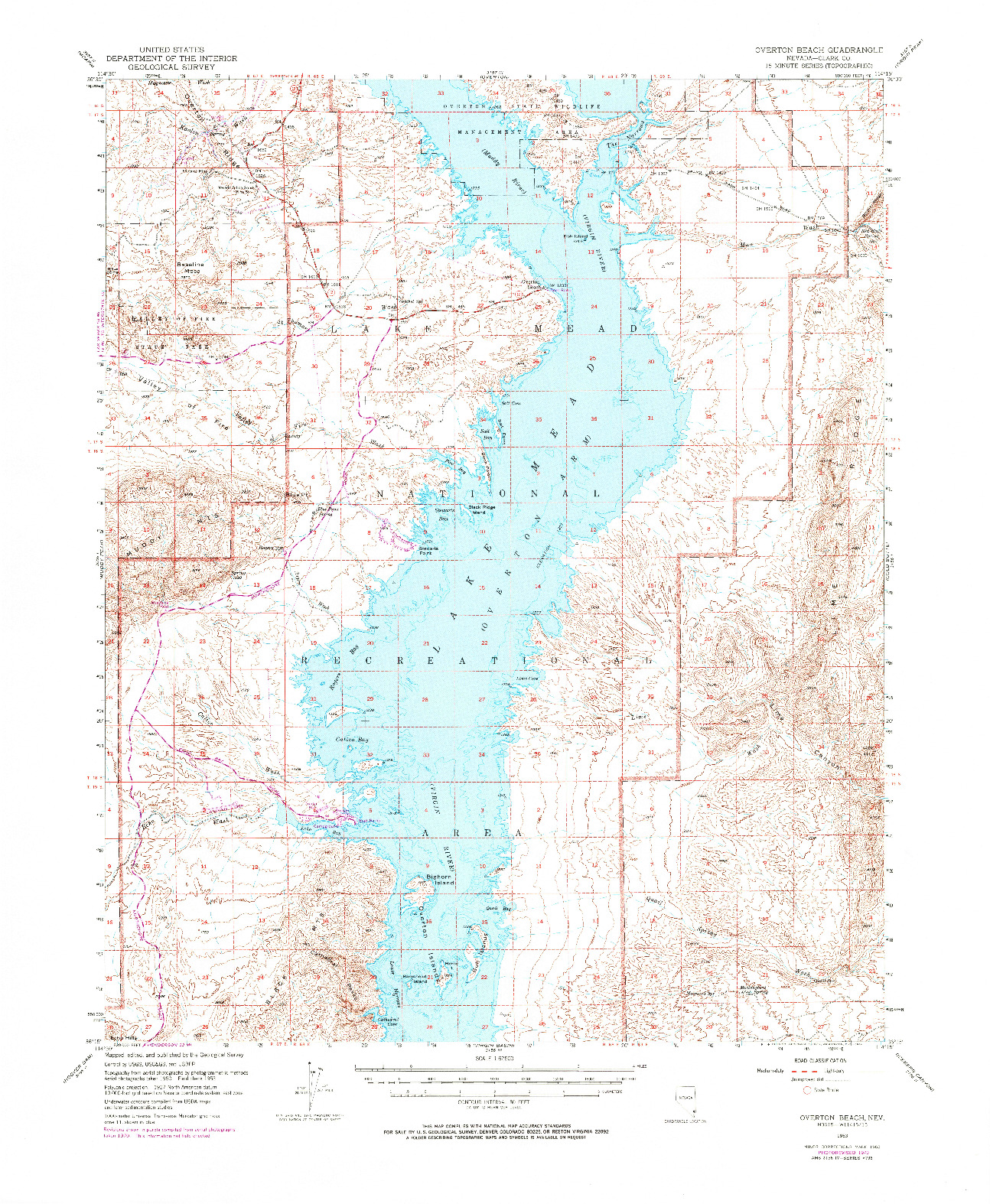 USGS 1:62500-SCALE QUADRANGLE FOR OVERTON BEACH, NV 1953