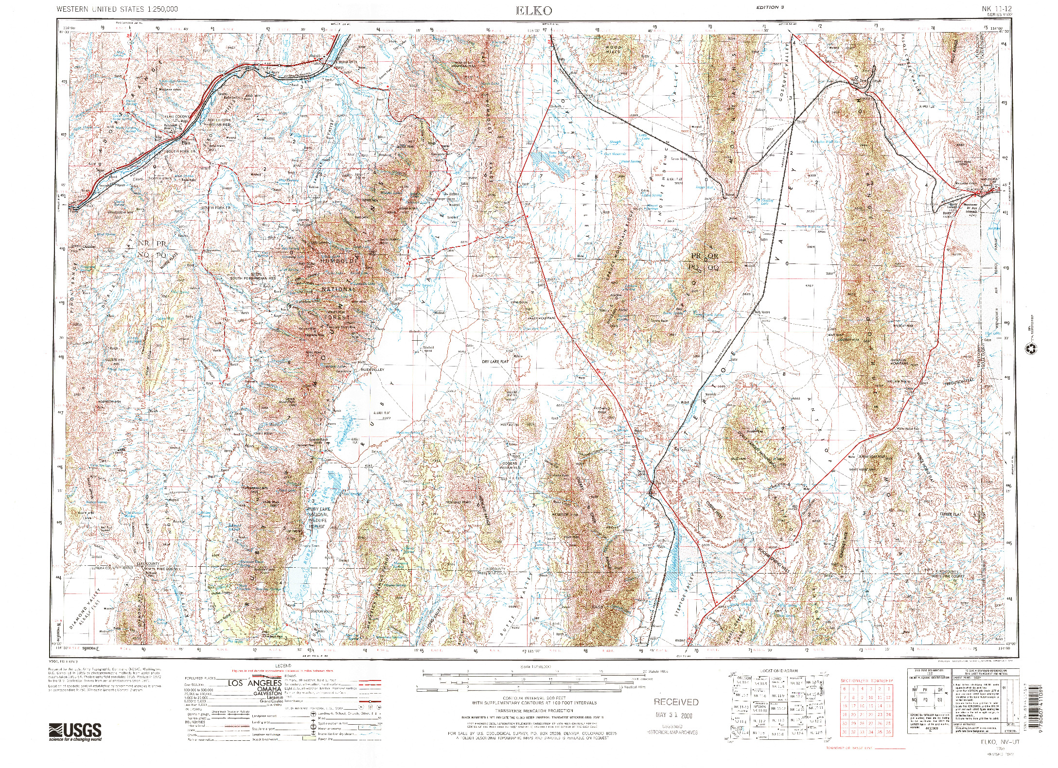 USGS 1:250000-SCALE QUADRANGLE FOR ELKO, NV 1955