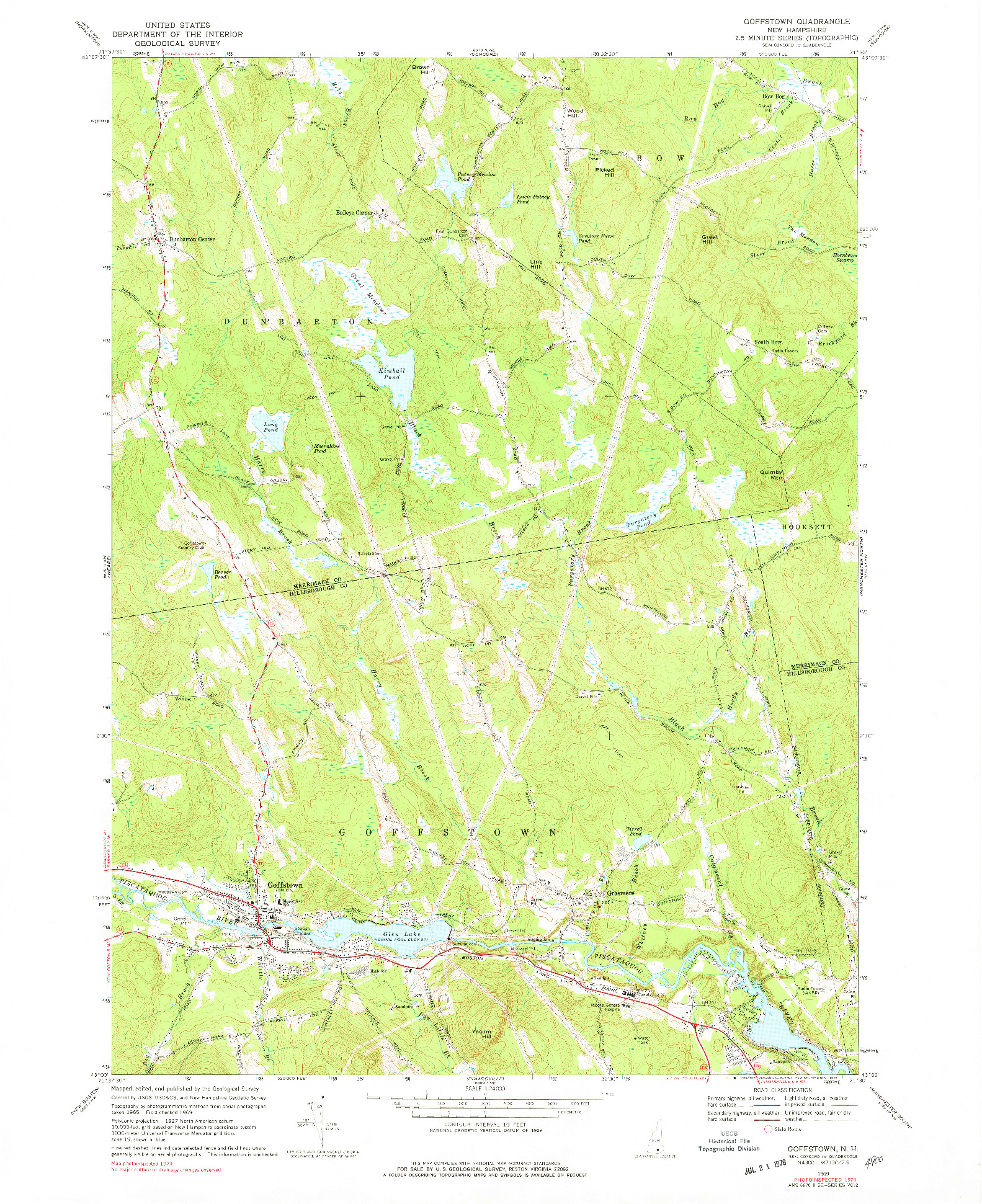 USGS 1:24000-SCALE QUADRANGLE FOR GOFFSTOWN, NH 1969
