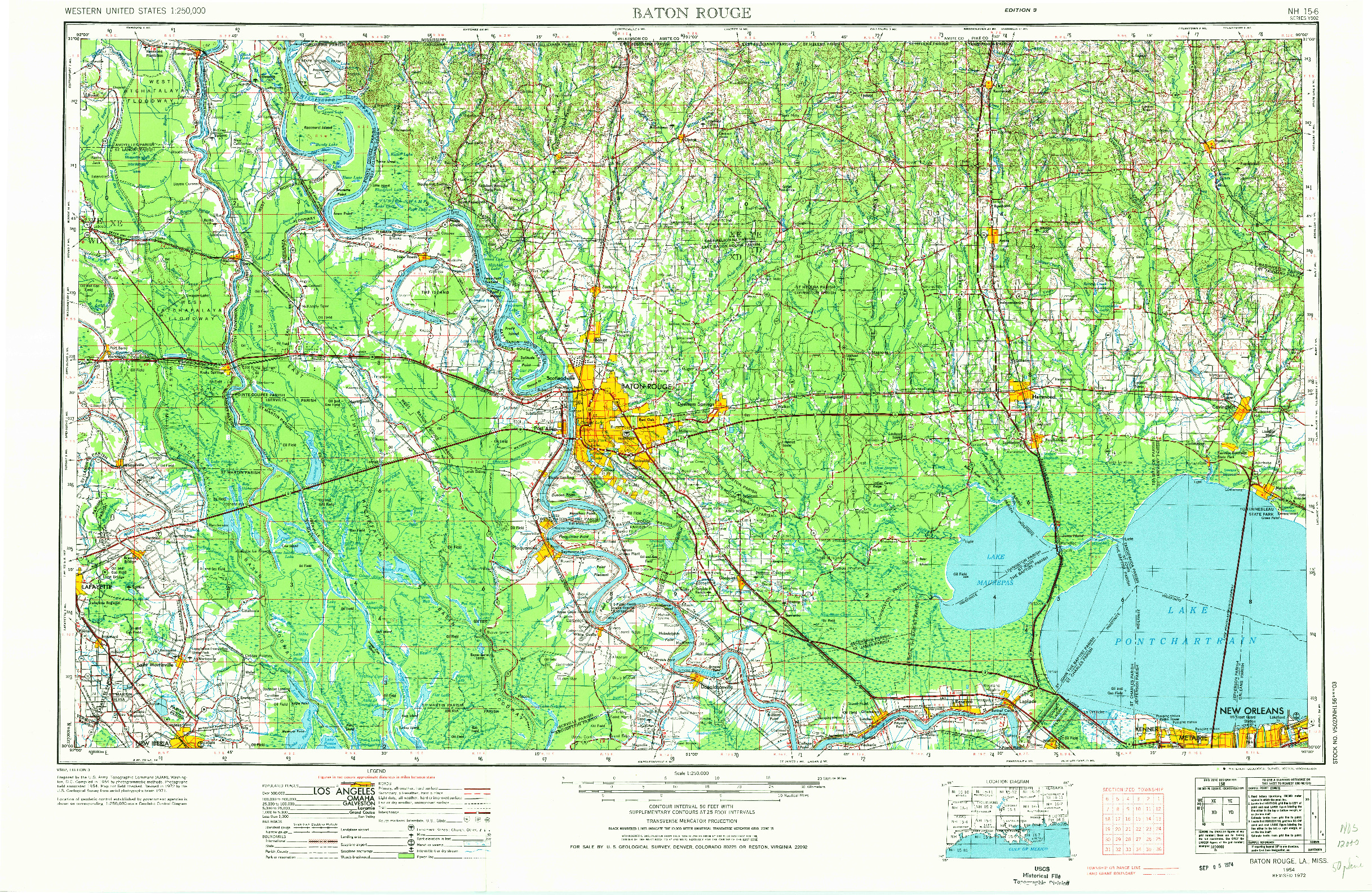 USGS 1:250000-SCALE QUADRANGLE FOR BATON ROUGE, LA 1954