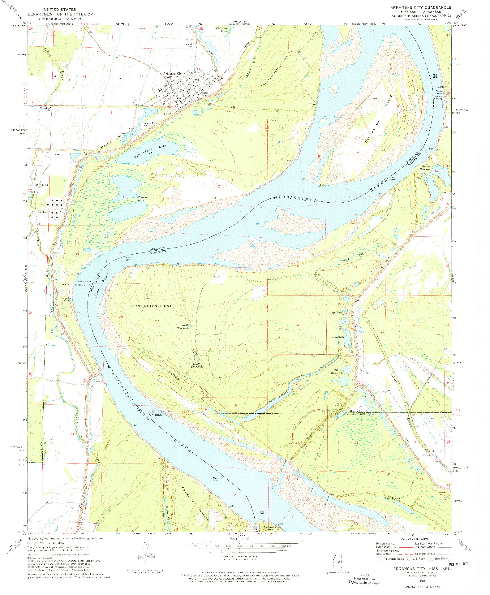 USGS 1:24000-SCALE QUADRANGLE FOR ARKANSAS CITY, MS 1972