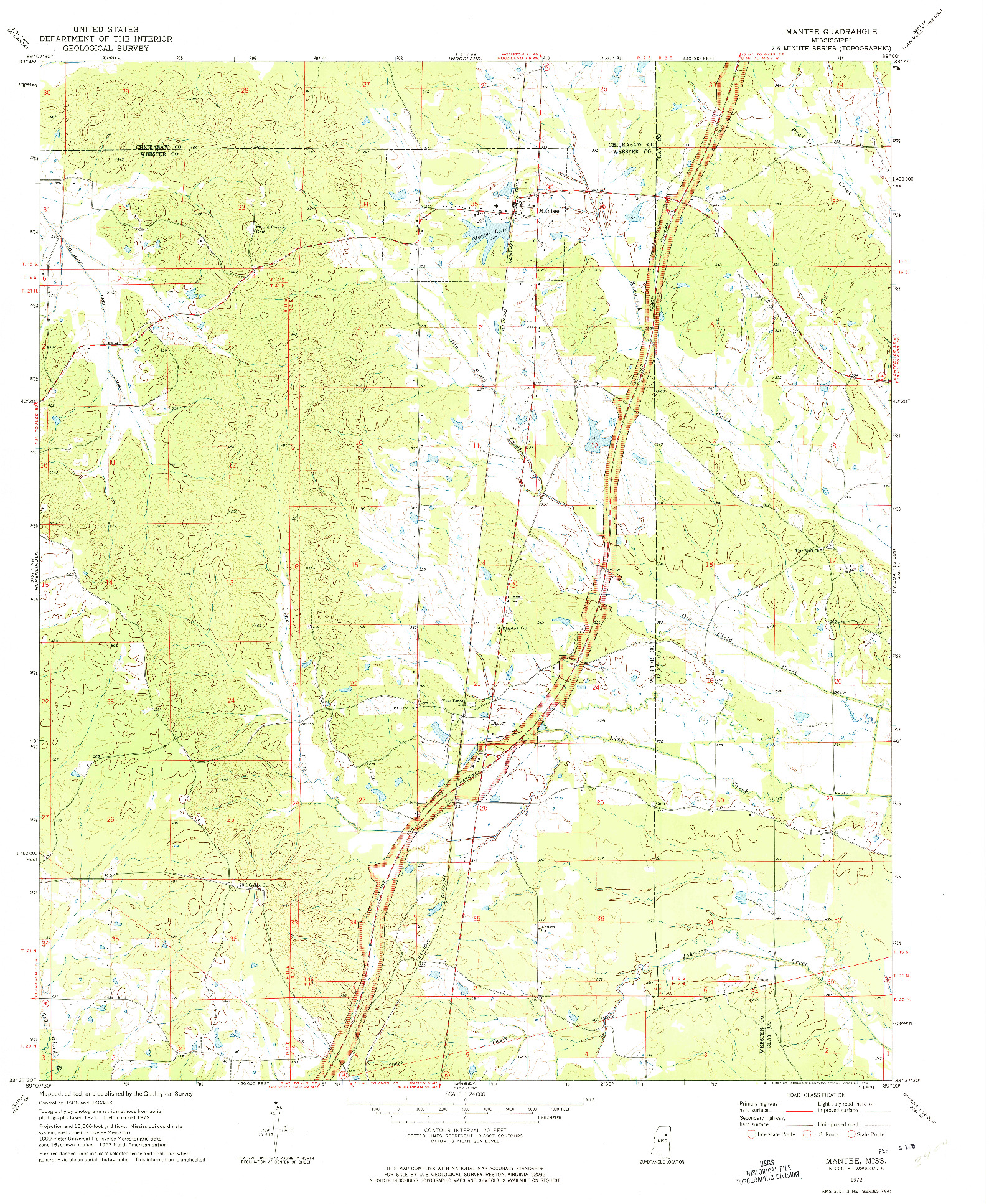 USGS 1:24000-SCALE QUADRANGLE FOR MANTEE, MS 1972