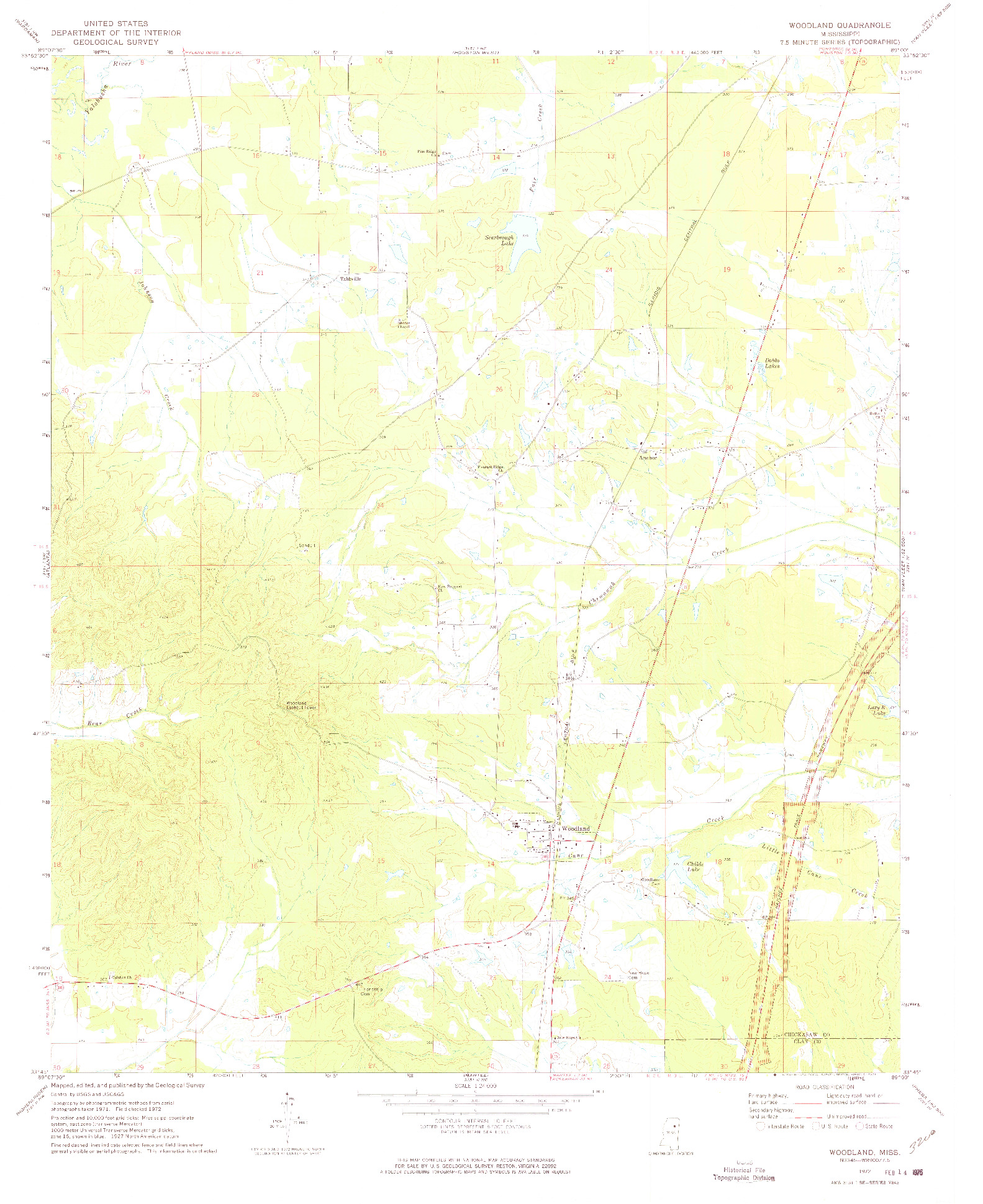 USGS 1:24000-SCALE QUADRANGLE FOR WOODLAND, MS 1972
