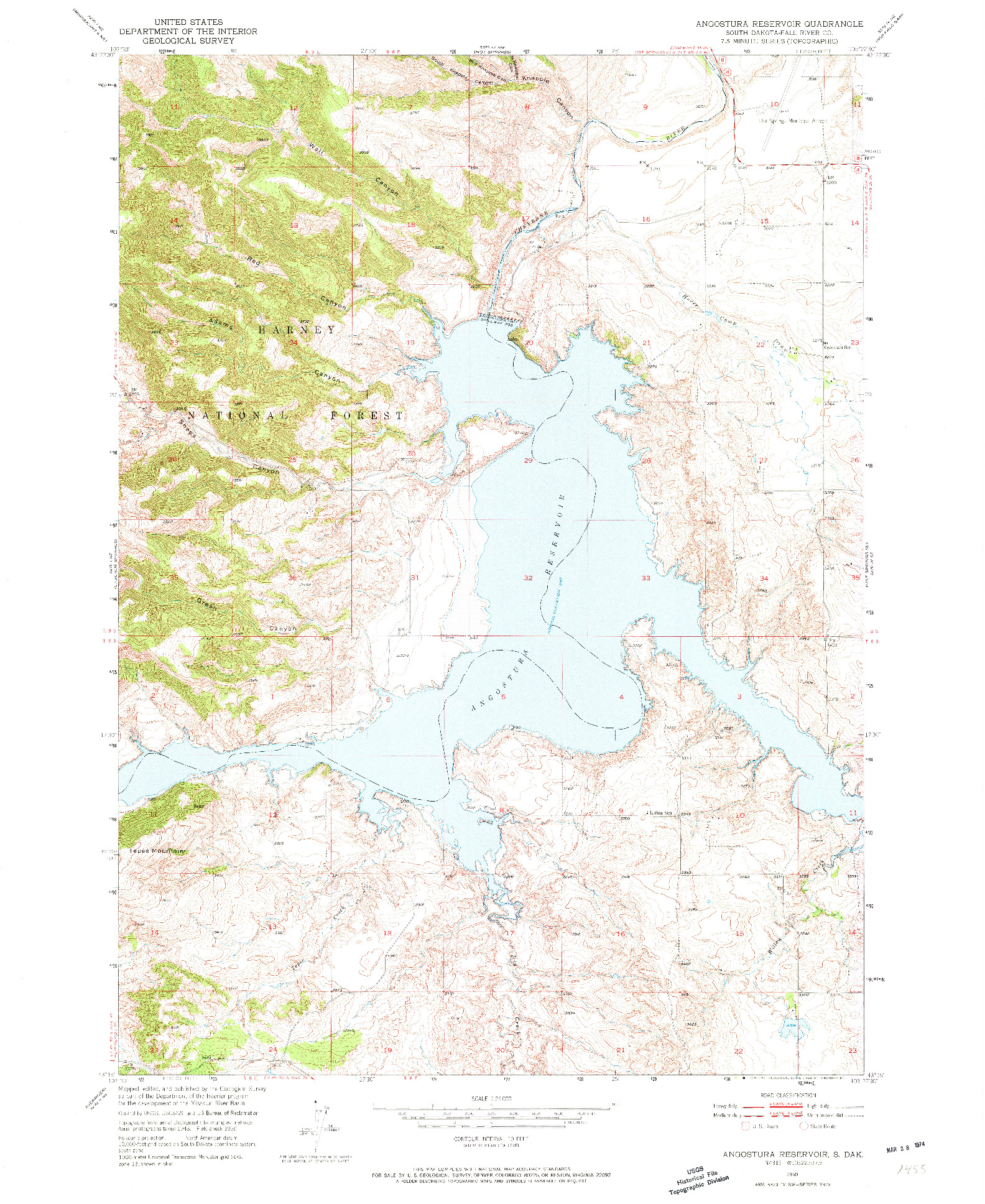 USGS 1:24000-SCALE QUADRANGLE FOR ANGOSTURA RESERVOIR, SD 1950