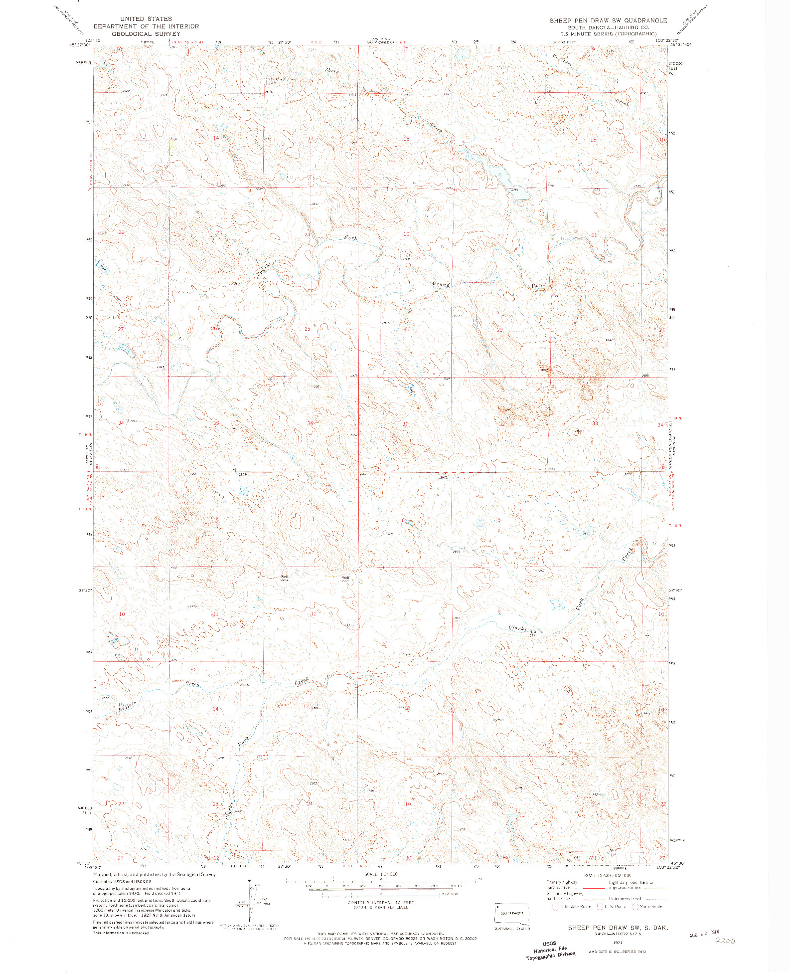USGS 1:24000-SCALE QUADRANGLE FOR SHEEP PEN DRAW SW, SD 1971