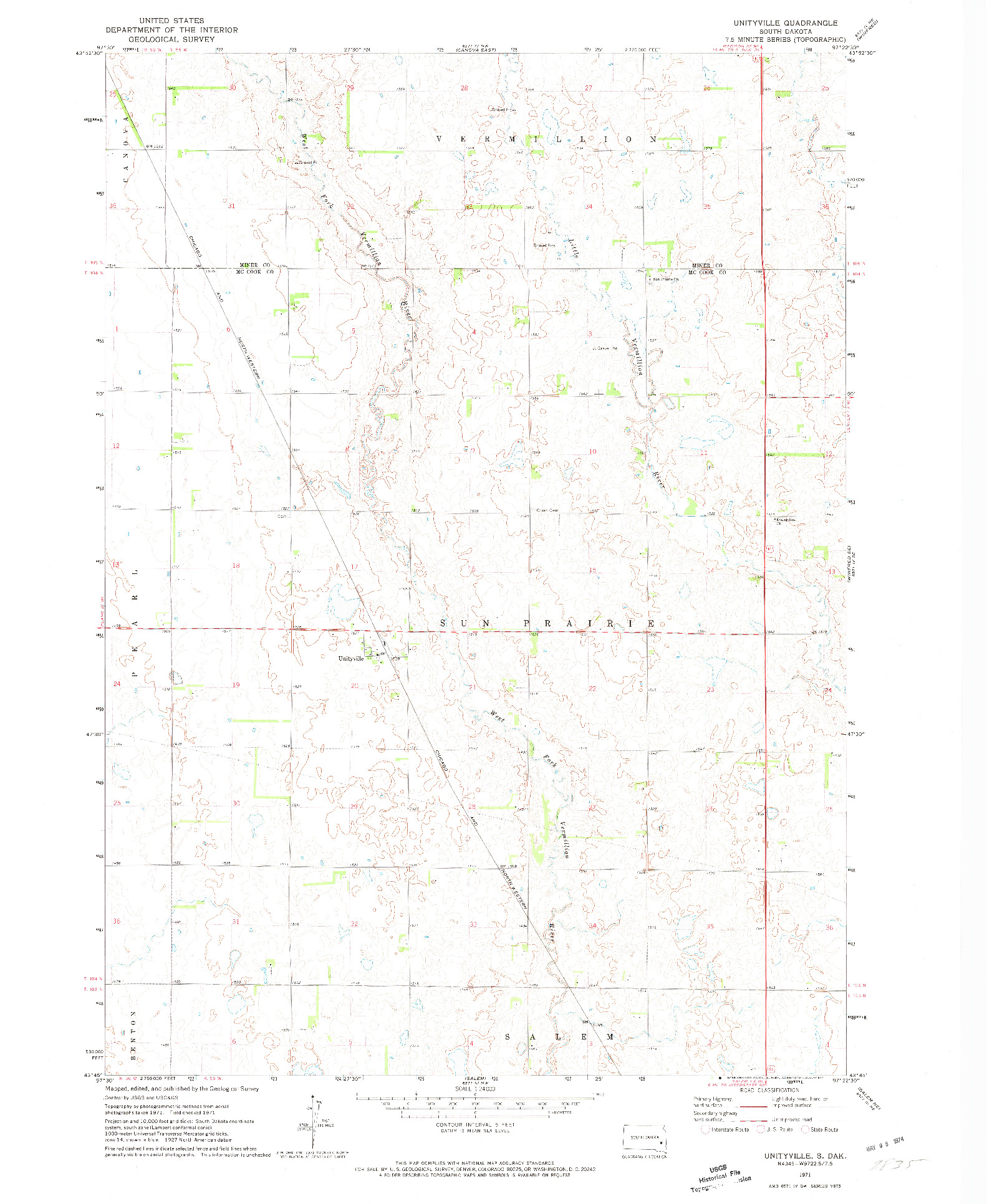 USGS 1:24000-SCALE QUADRANGLE FOR UNITYVILLE, SD 1971