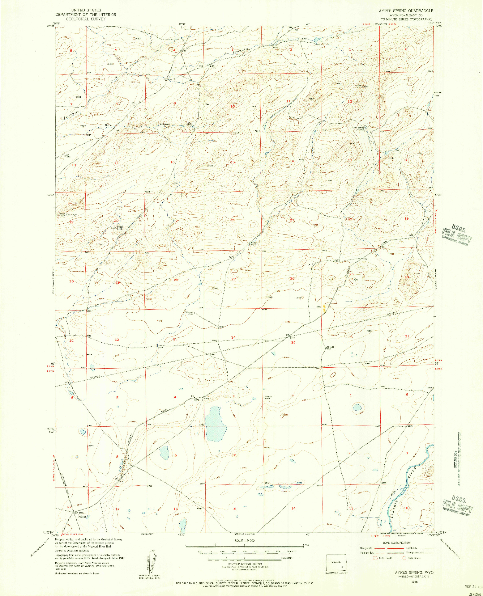 USGS 1:24000-SCALE QUADRANGLE FOR AYRES SPRING, WY 1955