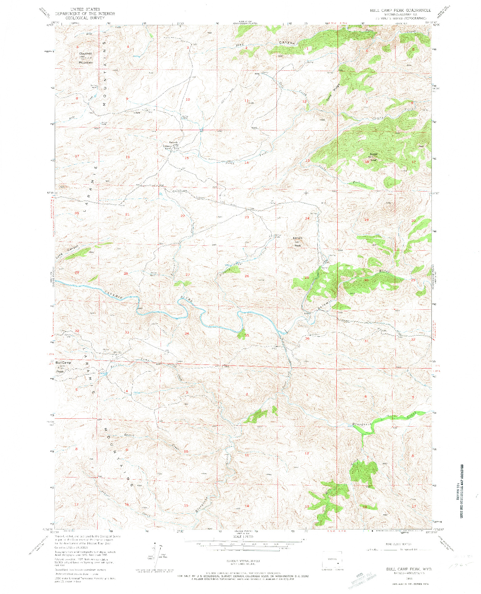 USGS 1:24000-SCALE QUADRANGLE FOR BULL CAMP PEAK, WY 1955